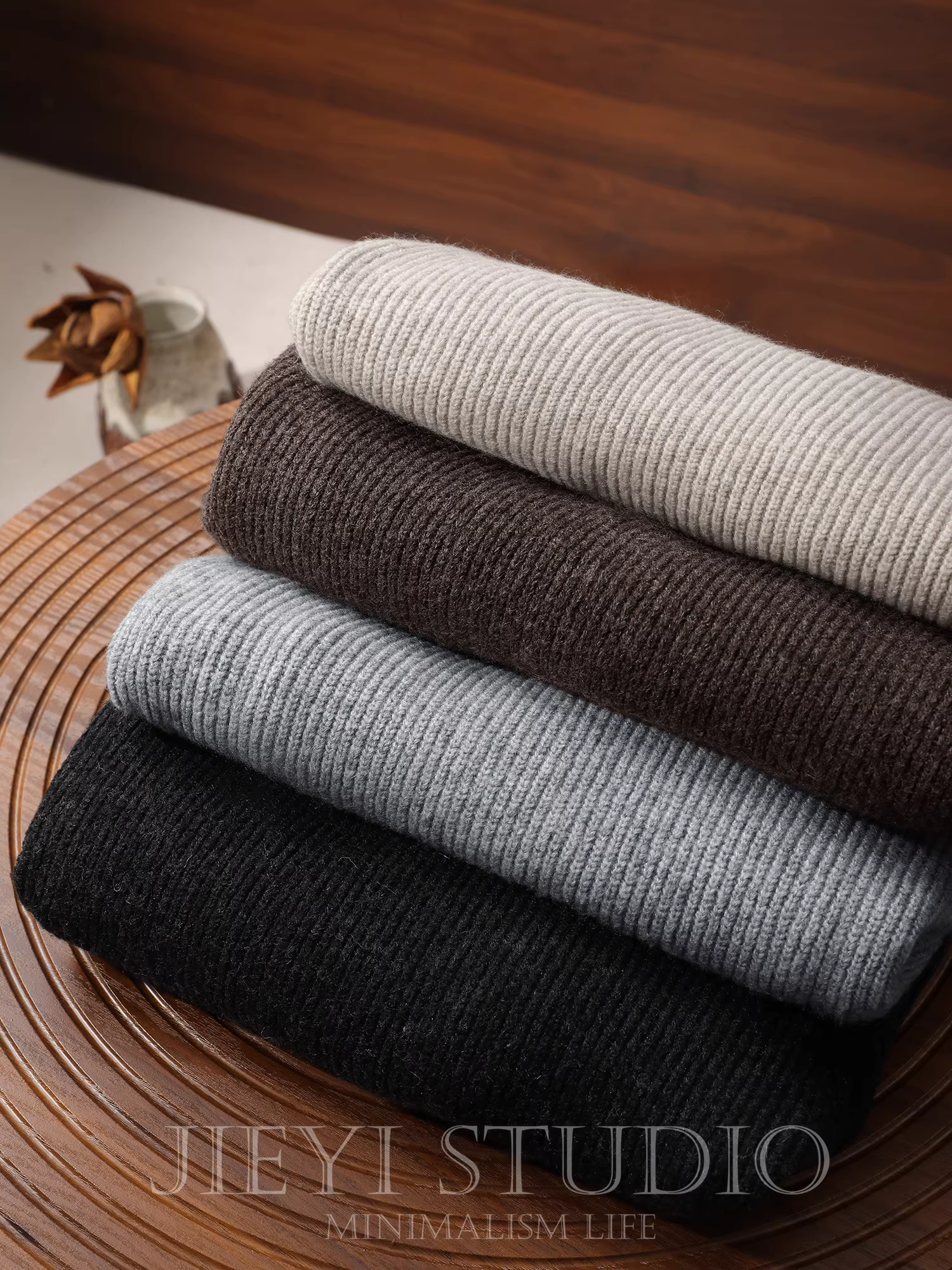 Áo len nam cao cấp JIEYI chất liệu len pha, màu trơn, kiểu dáng công sở, ấm áp, cổ trụ, dệt kim jacquard.