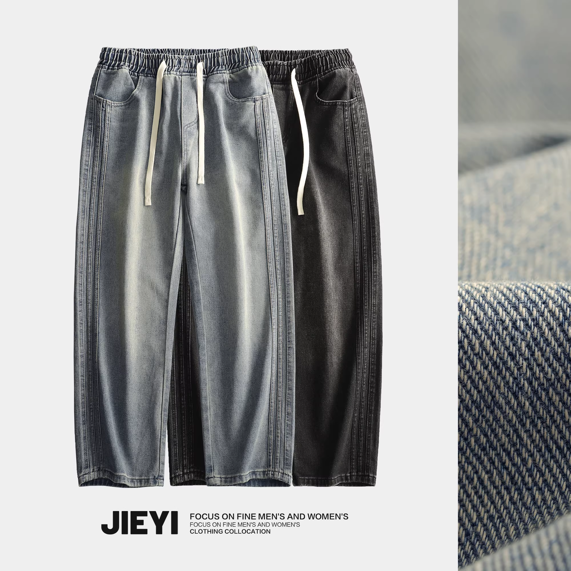 Quần jean nam vintage dáng rộng ống thẳng lưng thun thời trang phong cách workwear đã qua xử lý làm mềm