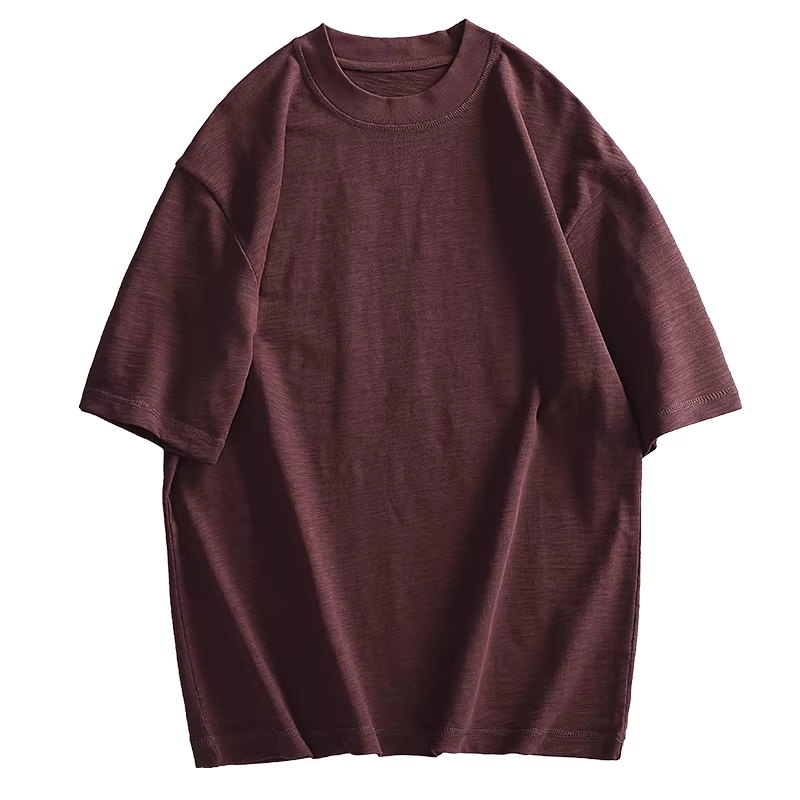 Áo thun nam tay ngắn chất liệu cotton bamboo sọc dọc 310G, màu trơn, đơn giản, phong cách thường ngày, dáng rộng, kiểu nửa tay