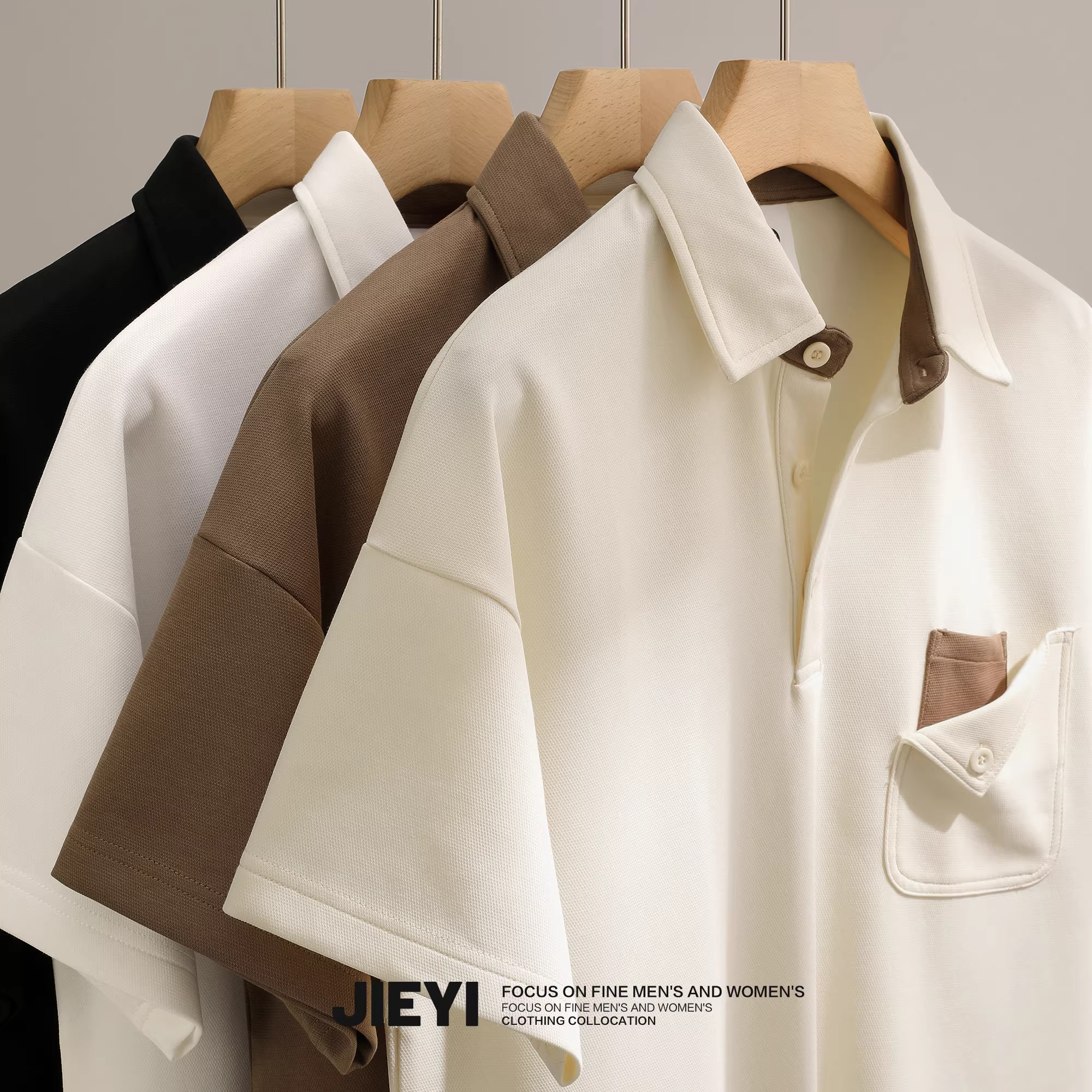 Áo polo nam thời trang, có cổ, tay ngắn, màu sắc phối hợp mùa hè, túi, chất liệu lưới pique, áo đa năng.