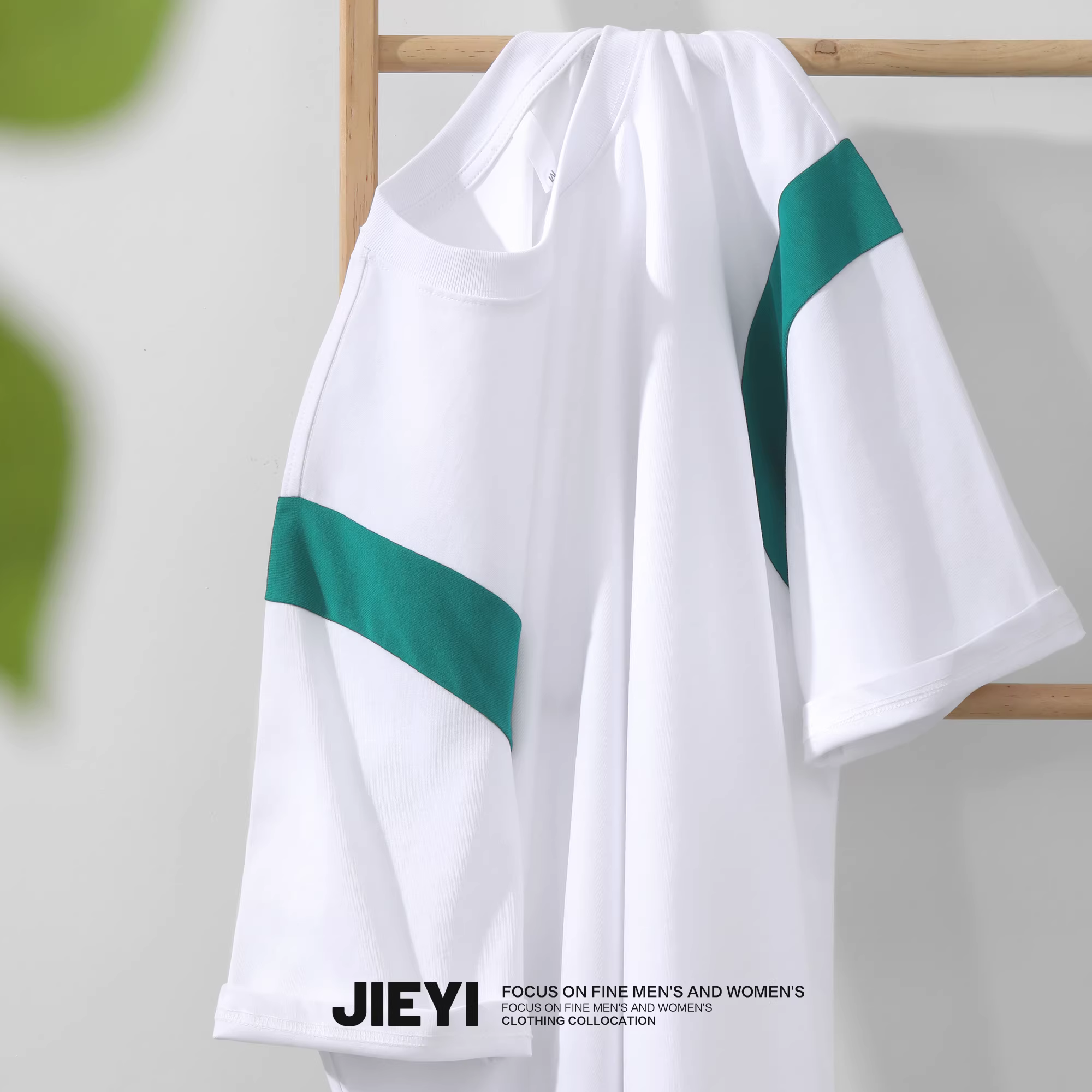 Áo thun nam Jieyi cá tính màu xanh nước biển, kiểu dáng rộng rãi, thời trang đường phố, phối màu, chất liệu cotton nguyên chất, tay ngắn, năm 2025