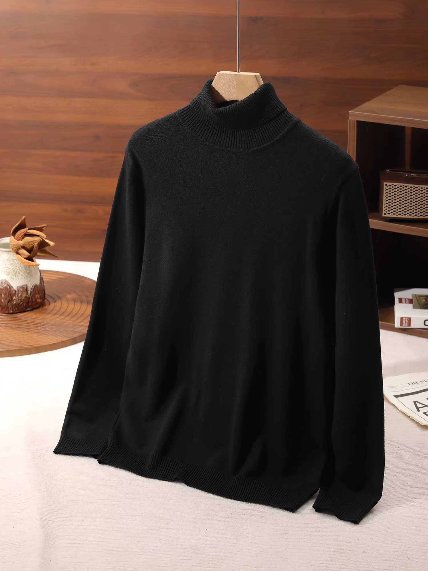 Áo len dệt kim trơn cổ cao JIEYI Morandi, lớp lót bên trong, áo mặc ngoài, chất liệu dệt kim mềm mại dành cho nam