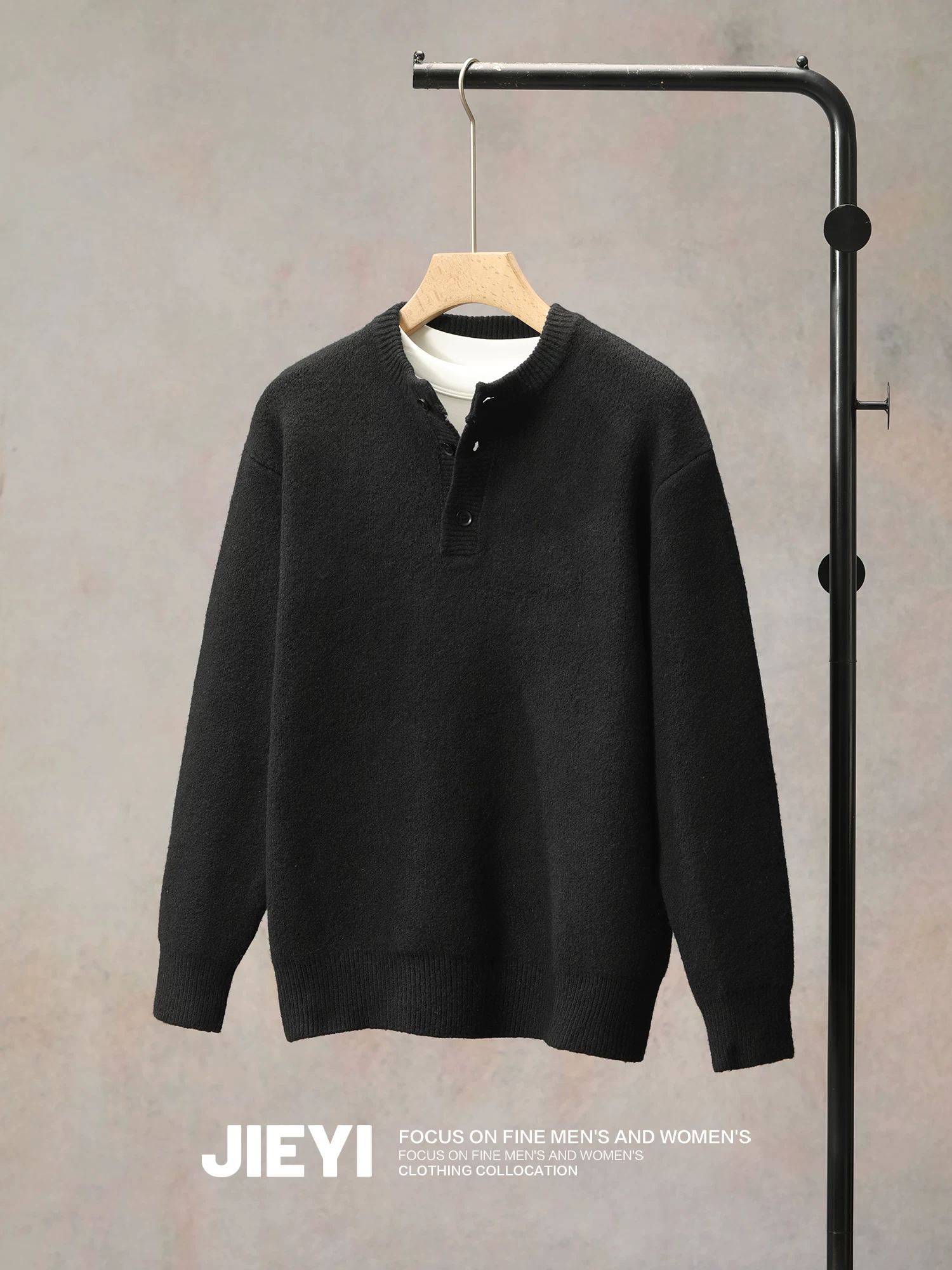 Áo len nam JIEYI chất liệu len pha mềm mại, ấm áp, dày dặn 630g, cổ Henry cao cấp