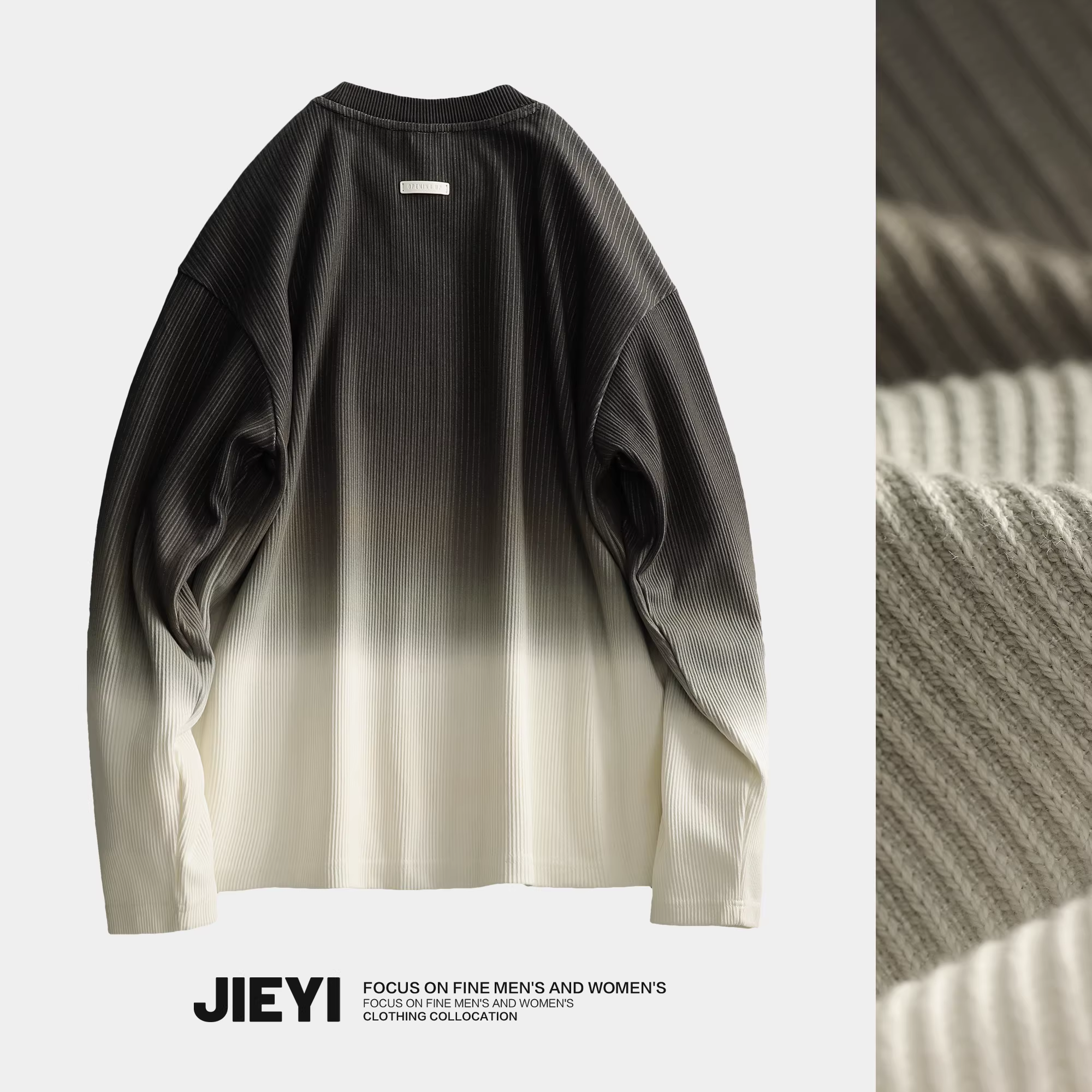 Ưu đãi đặc biệt: Áo thun nam dài tay thời thượng với bầu không khí ánh sáng và bóng tối, thiết kế rộng rãi, họa tiết phối màu chuyển sắc, áo sọc.