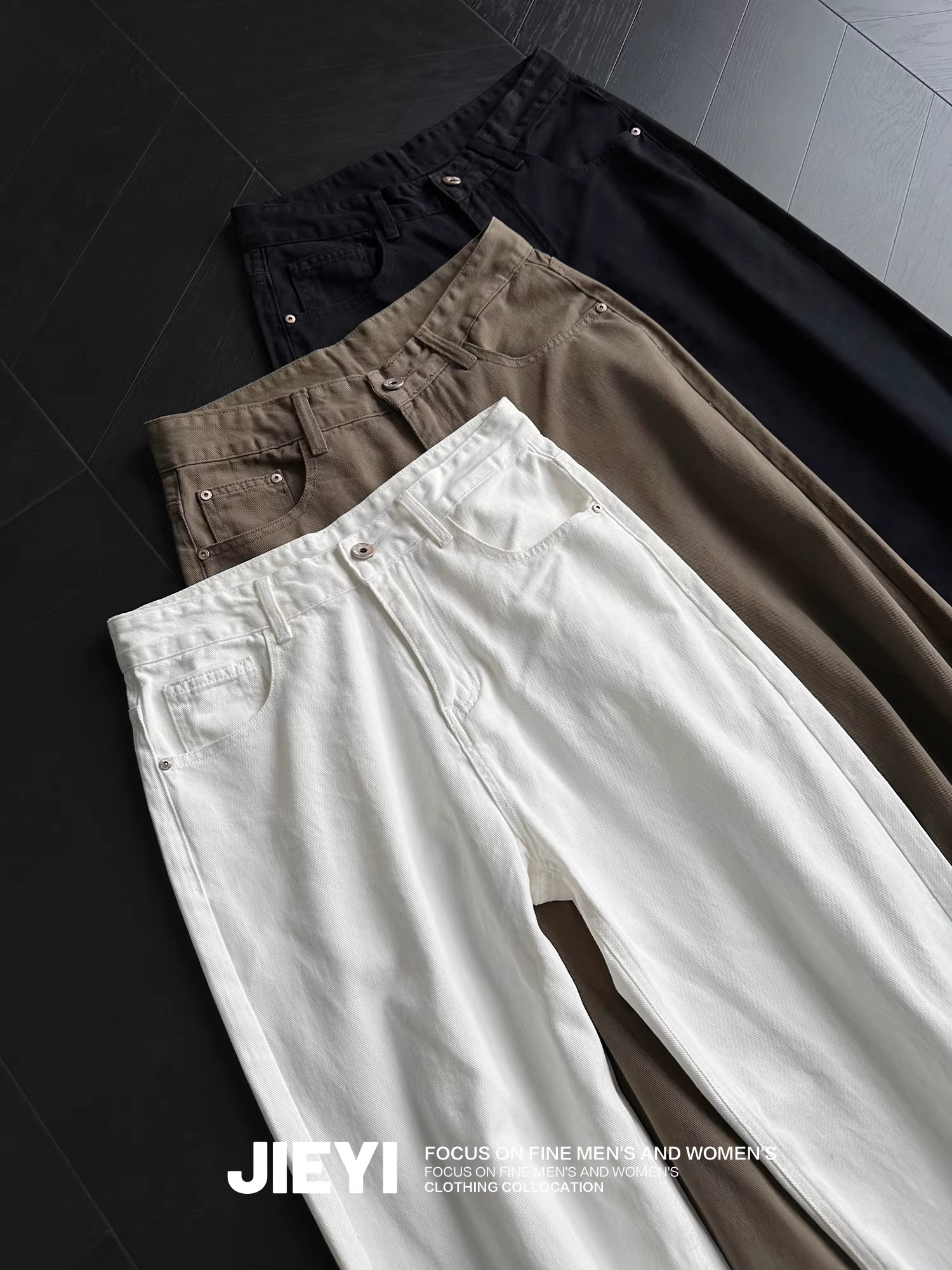 Quần jeans nam JIEYI chất liệu cotton nguyên chất màu trắng trơn, kiểu dáng cổ điển Nhật Bản, phong cách casual, ống thẳng, mùa hè, ống rộng