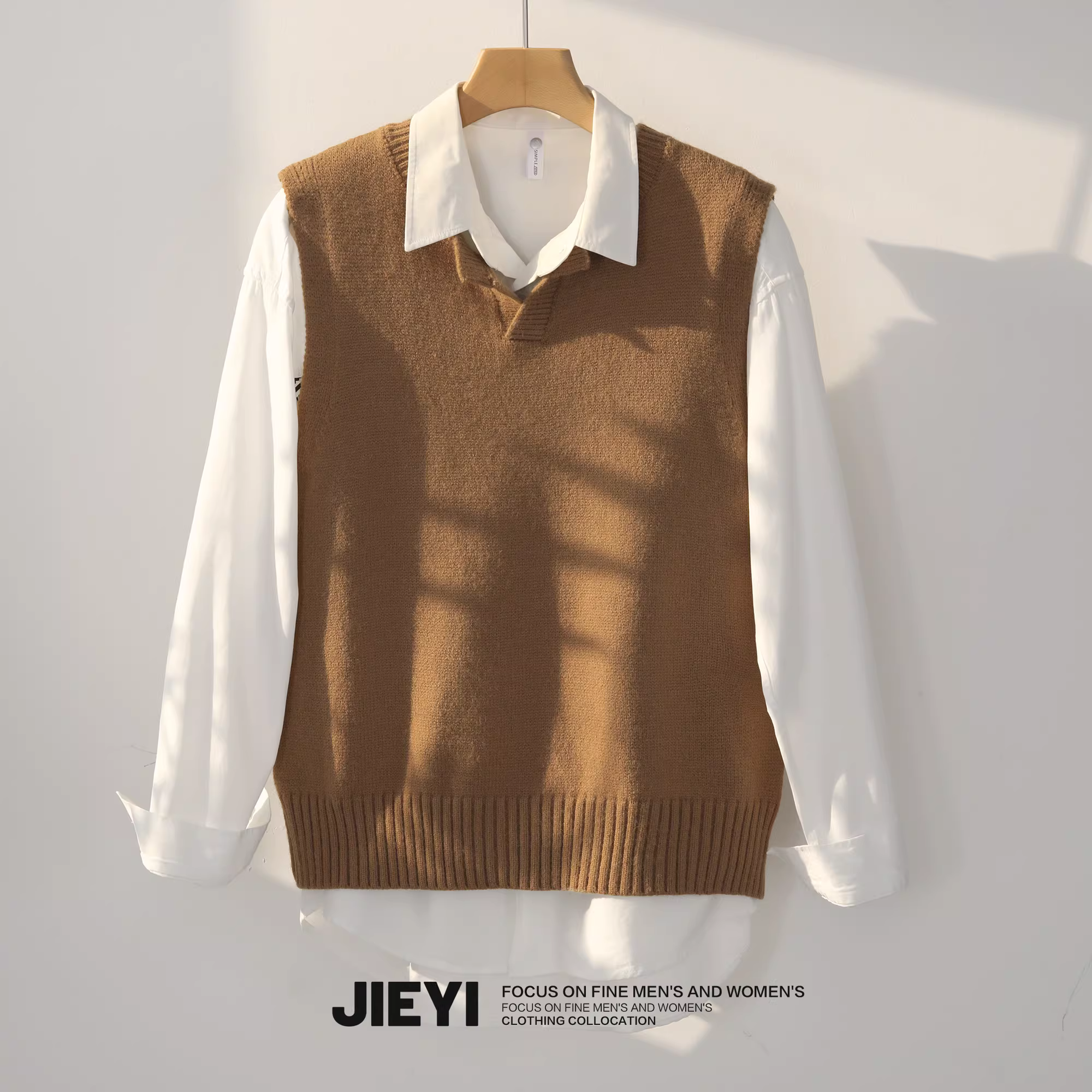 JIEYI Nhiều màu】Áo vest dệt kim nhiều lớp phong cách Hàn Quốc và Nhật Bản với cổ chữ V nhỏ, áo vest không tay nam hợp thời trang mùa xuân thu thường ngày