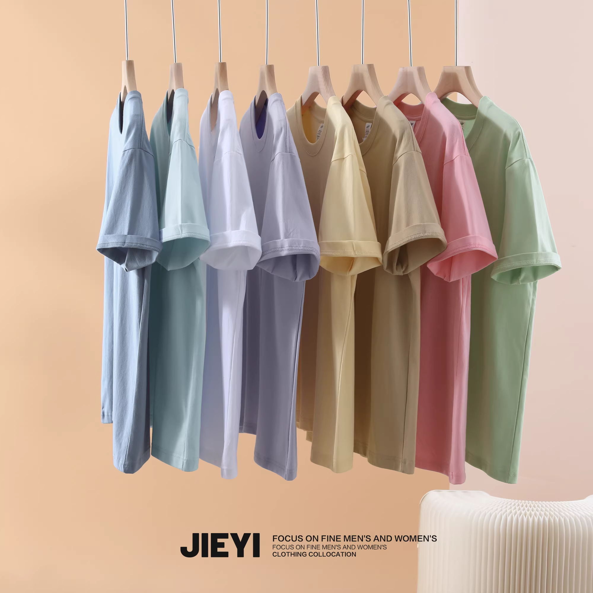 Áo thun nam JIEYI 230g chất liệu cotton nguyên chất, màu trơn, kiểu dáng trẻ trung, thời trang, ôm body, thoáng khí, đa năng.