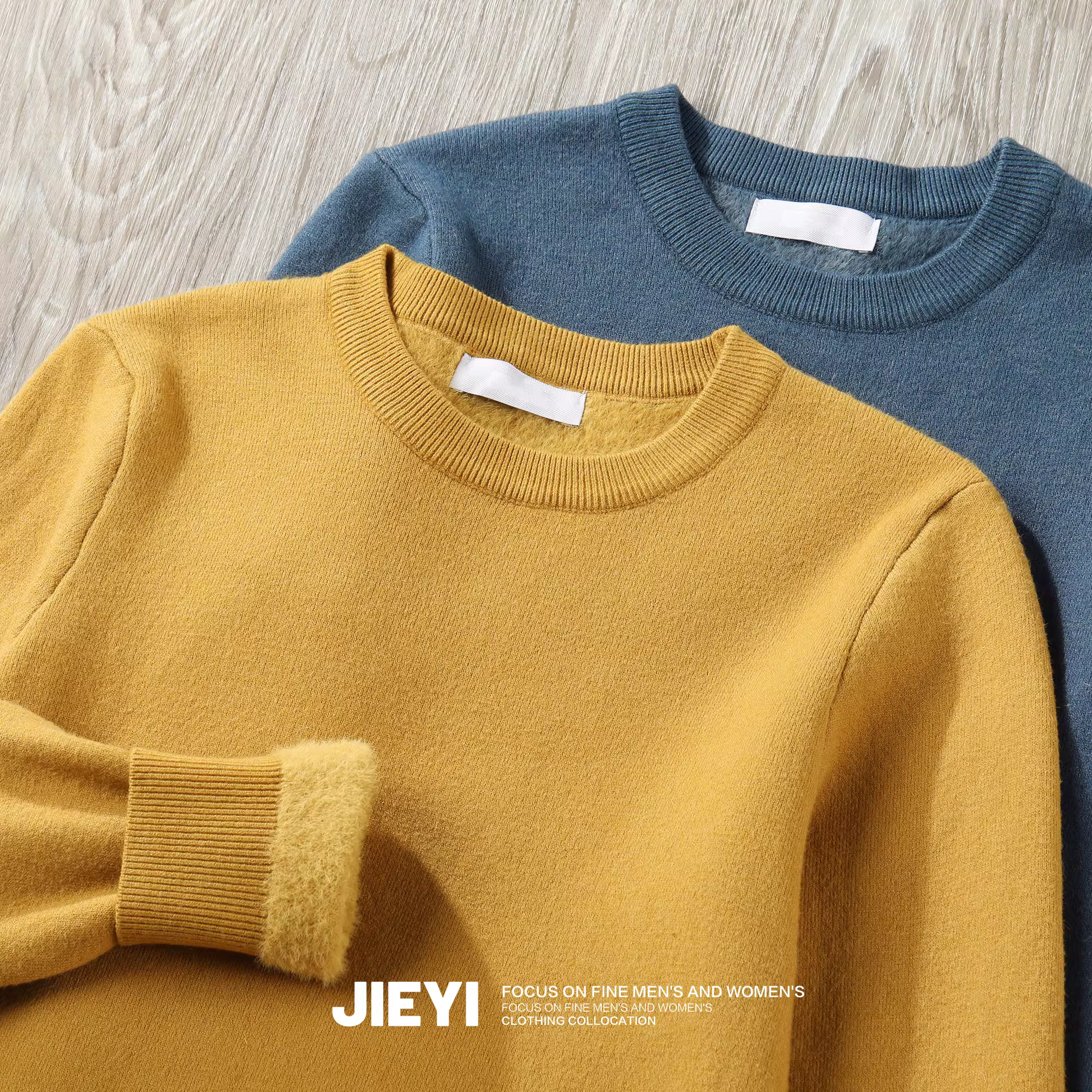 Áo len lót lông cừu dày dặn mùa đông Jieyi dành cho nam, áo sơ mi dài tay ấm áp, áo len bên trong cổ tròn ôm sát.