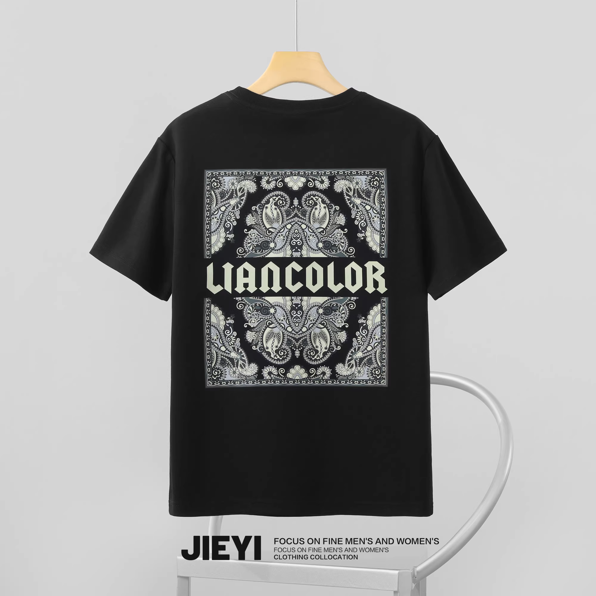 JIEYI họa tiết retro in hình mát mẻ thoáng khí mùa hè cổ tròn áo thun ngắn tay áo thun nam hợp thời trang