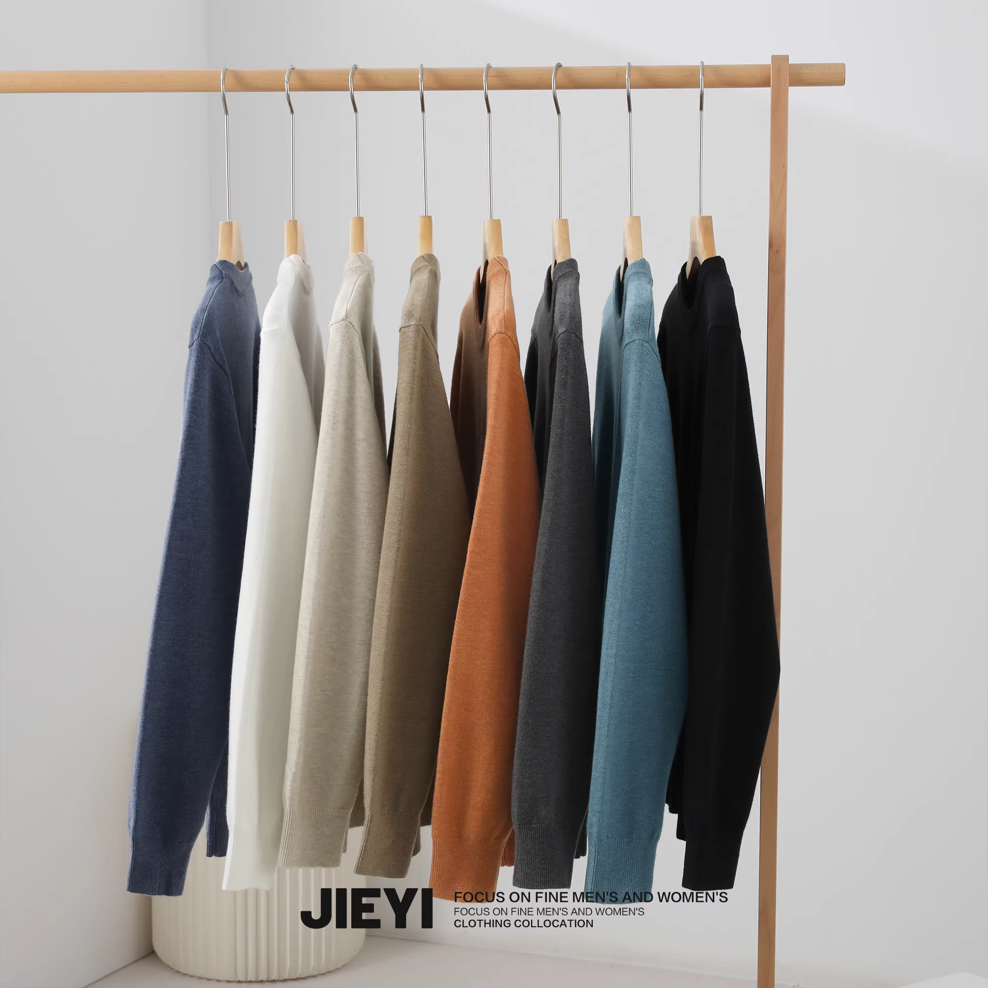 Áo len nam cổ tròn chất liệu len merino dệt kim mềm mại, thoải mái, màu trơn, đa năng của JIEYI