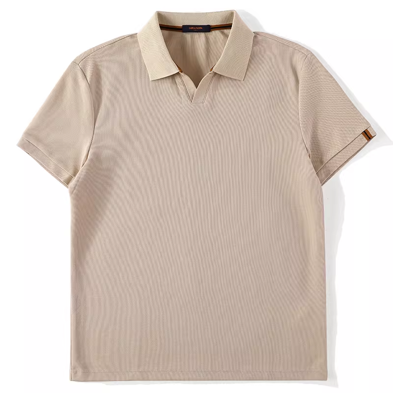 Áo sơ mi POLO ngắn tay màu trơn Dopamine tươi mới và thanh lịch dành cho nam, áo mùa hè bằng cotton thoáng khí và đa năng với cổ chữ V nhỏ.