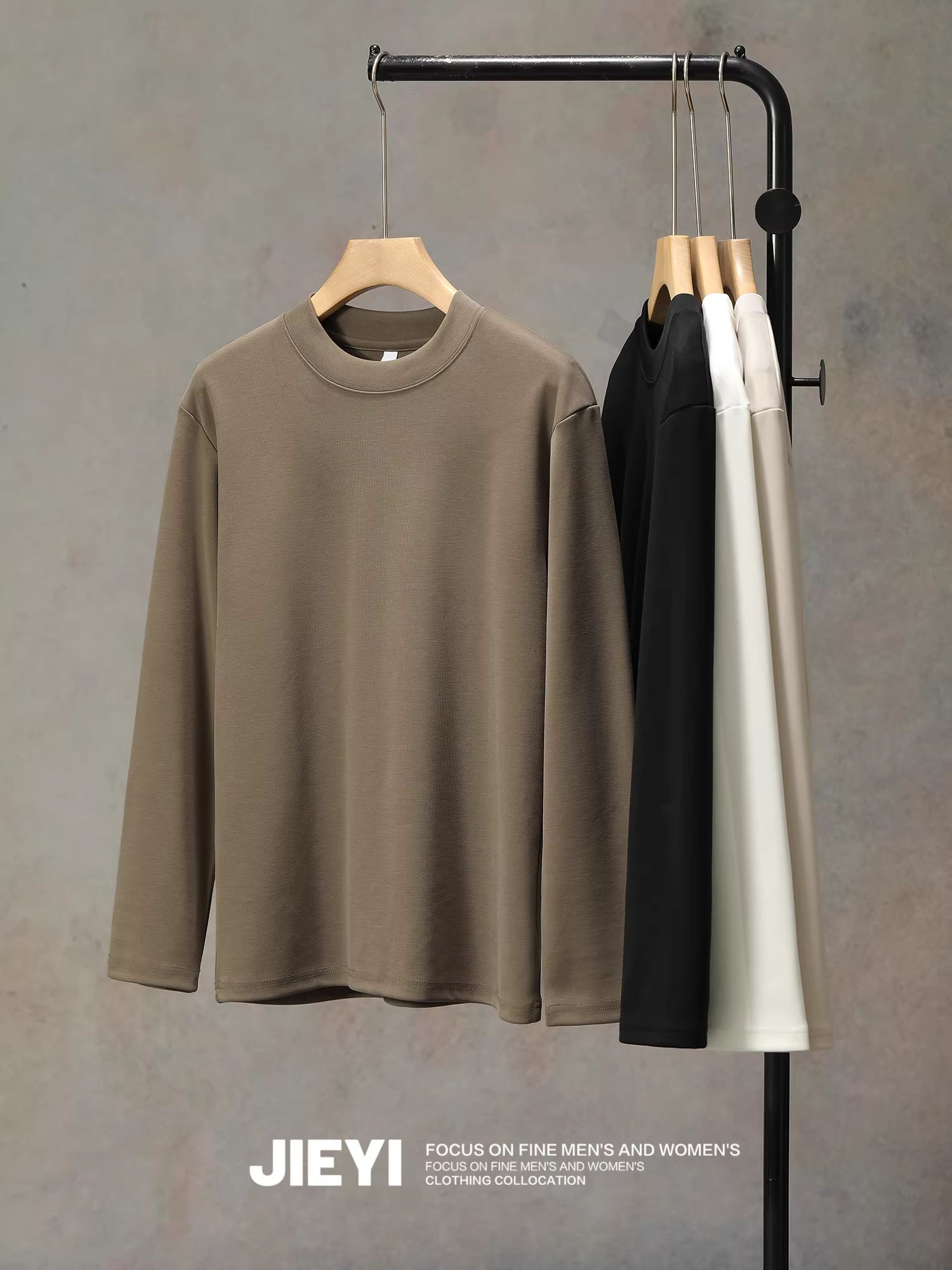 Áo thun dài tay nam JIEYI chất liệu Lyocell Tencel mềm mại, ấm áp, ôm sát, cổ đứng nhỏ, lớp trong.