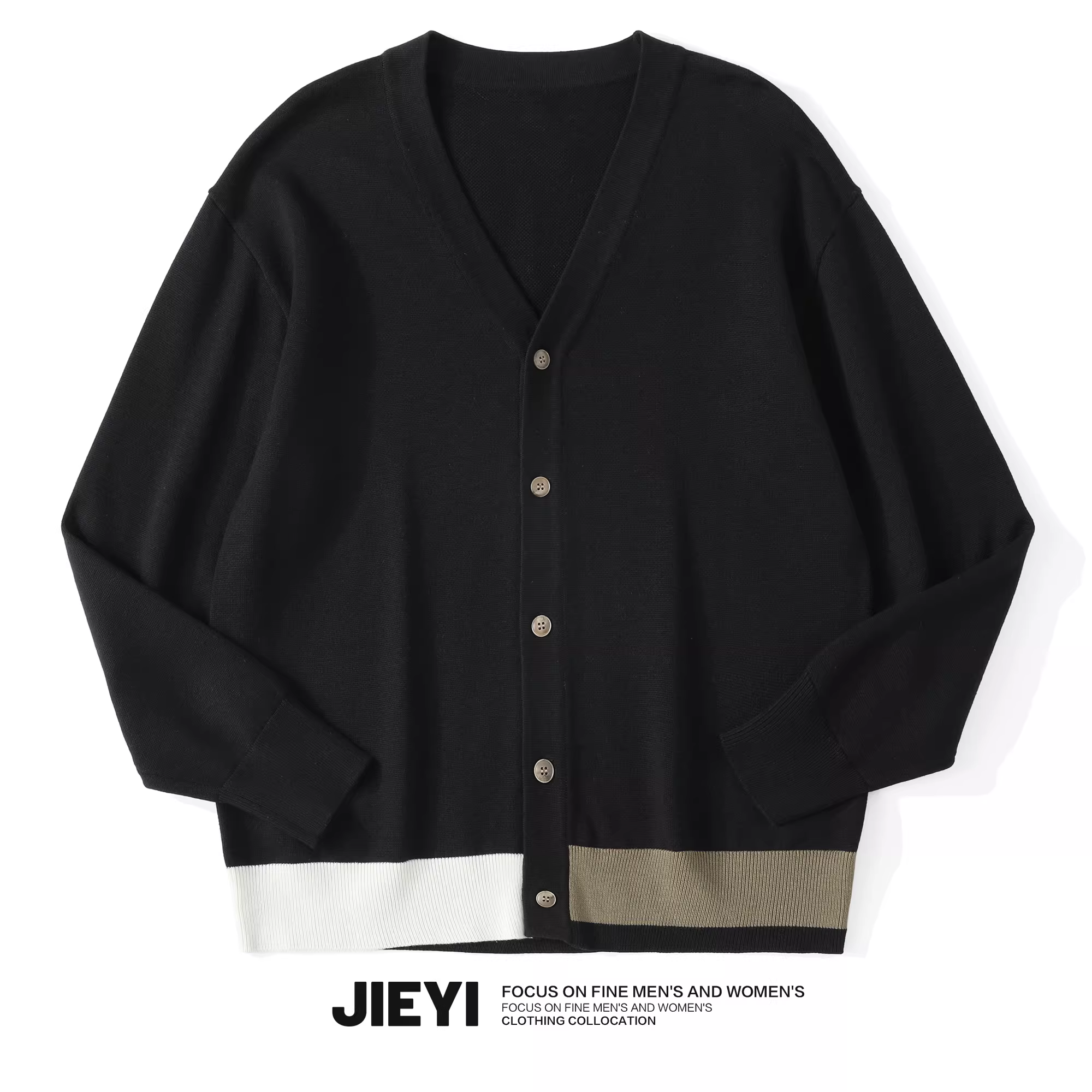 Áo cardigan nam cao cấp JIEYI thiết kế phối màu thời thượng, kiểu dáng quý ông, cổ V, chất liệu len 520g