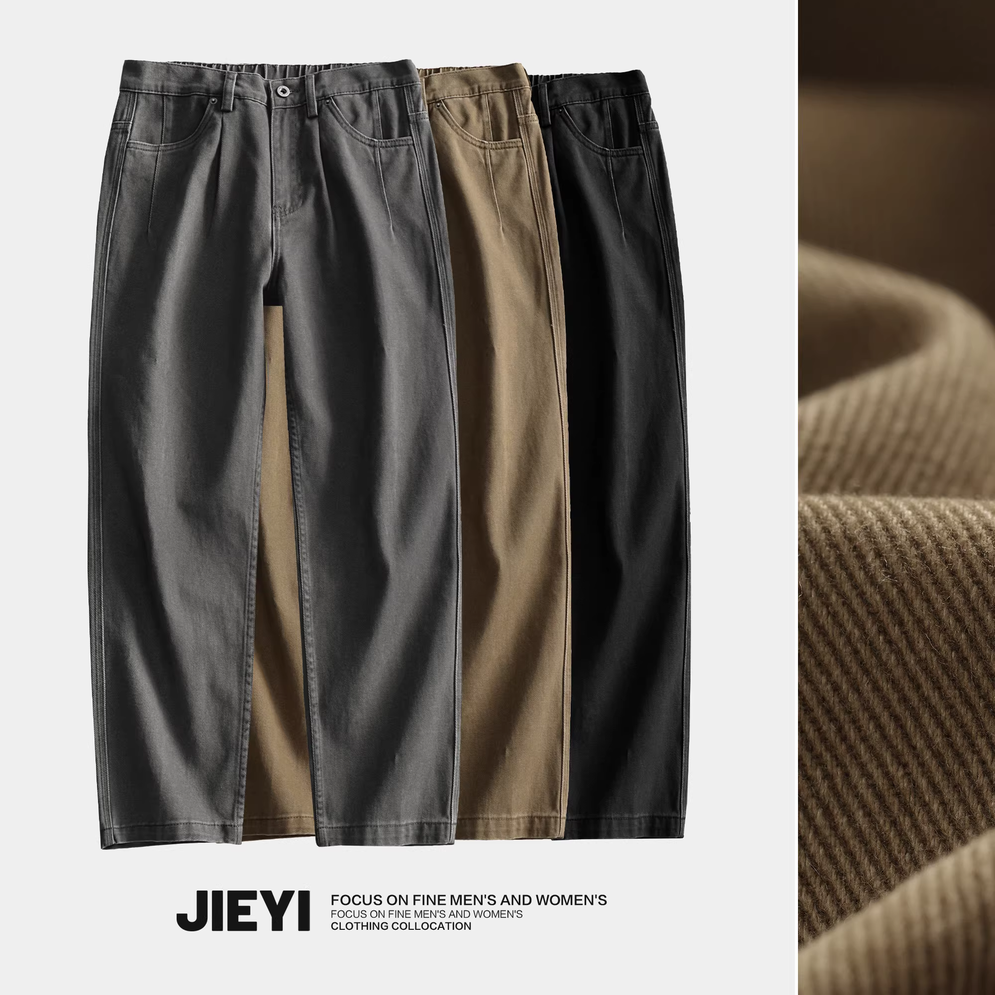 Quần âu nam lưng thun bán co giãn màu xám, kiểu thu mới, chất liệu cotton nguyên chất giặt mềm kiểu Hàn Quốc, dáng ống rộng thẳng