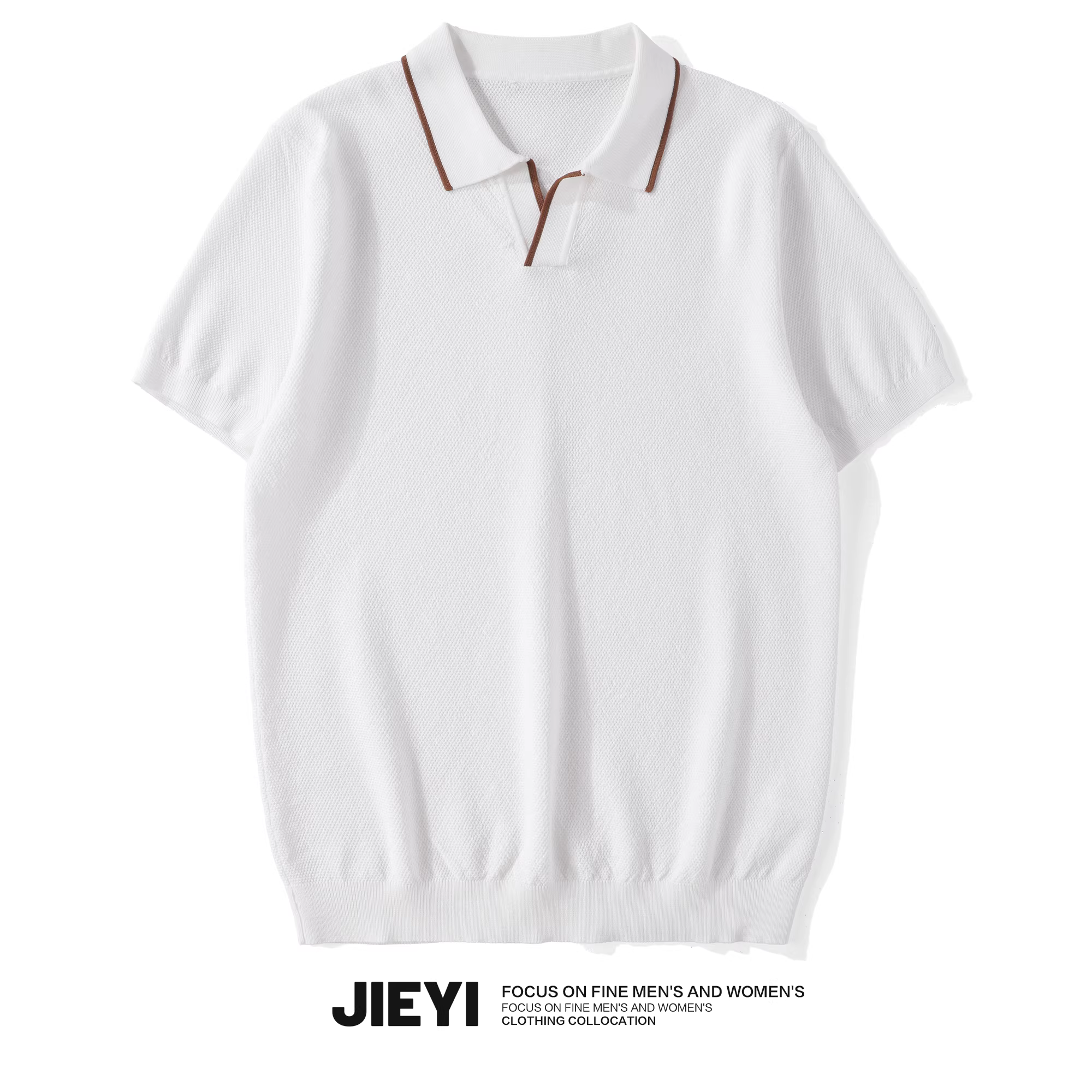 Áo Polo nam JIEYI chất liệu vải lụa đá dệt jacquard phối màu tương phản, tay ngắn, kiểu dáng retro, mùa hè, ôm body, kiểu Paul.