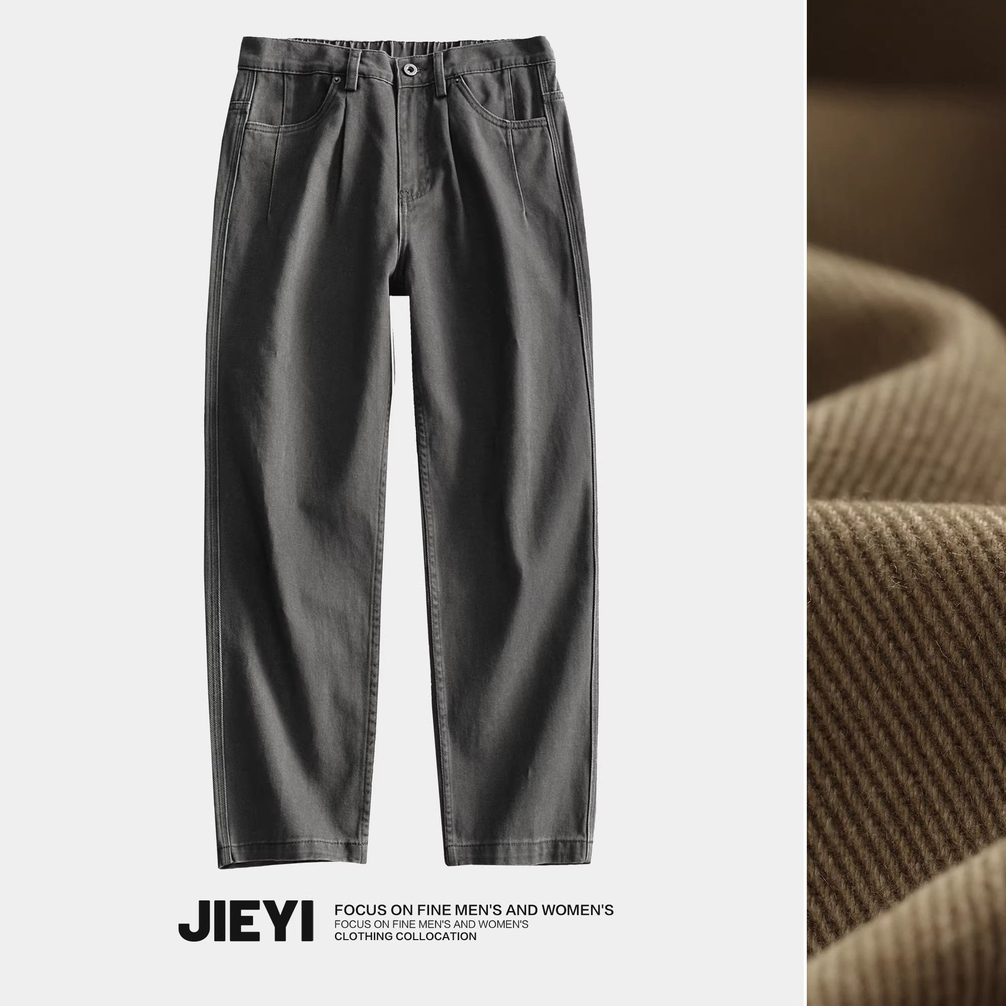 Quần âu nam lưng thun bán co giãn màu xám, kiểu thu mới, chất liệu cotton nguyên chất giặt mềm kiểu Hàn Quốc, dáng ống rộng thẳng