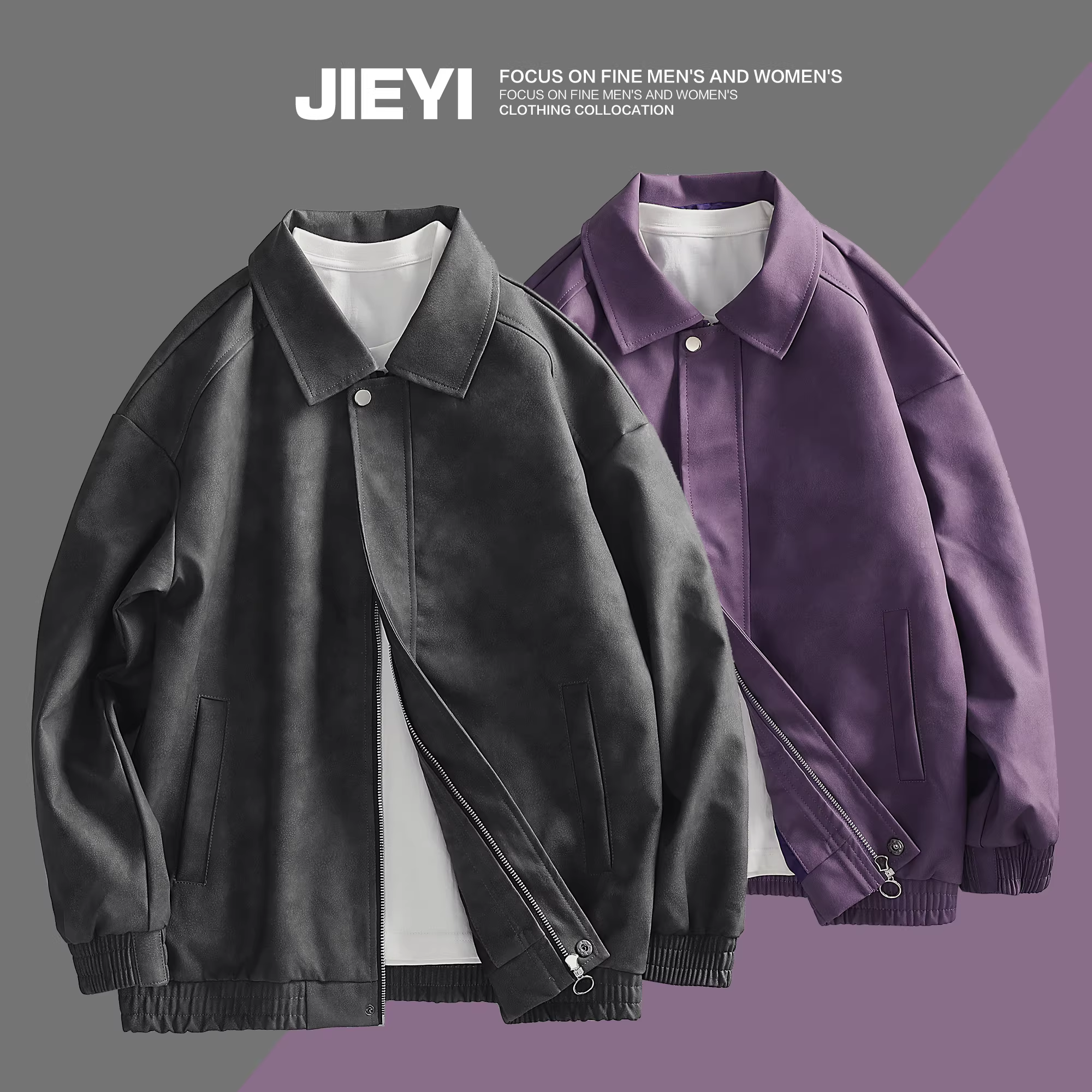 Áo khoác da PU thời trang, chống gió và chống nước Jieyi dành cho nam, kiểu cổ điển, màu trơn, áo khoác biker mùa xuân