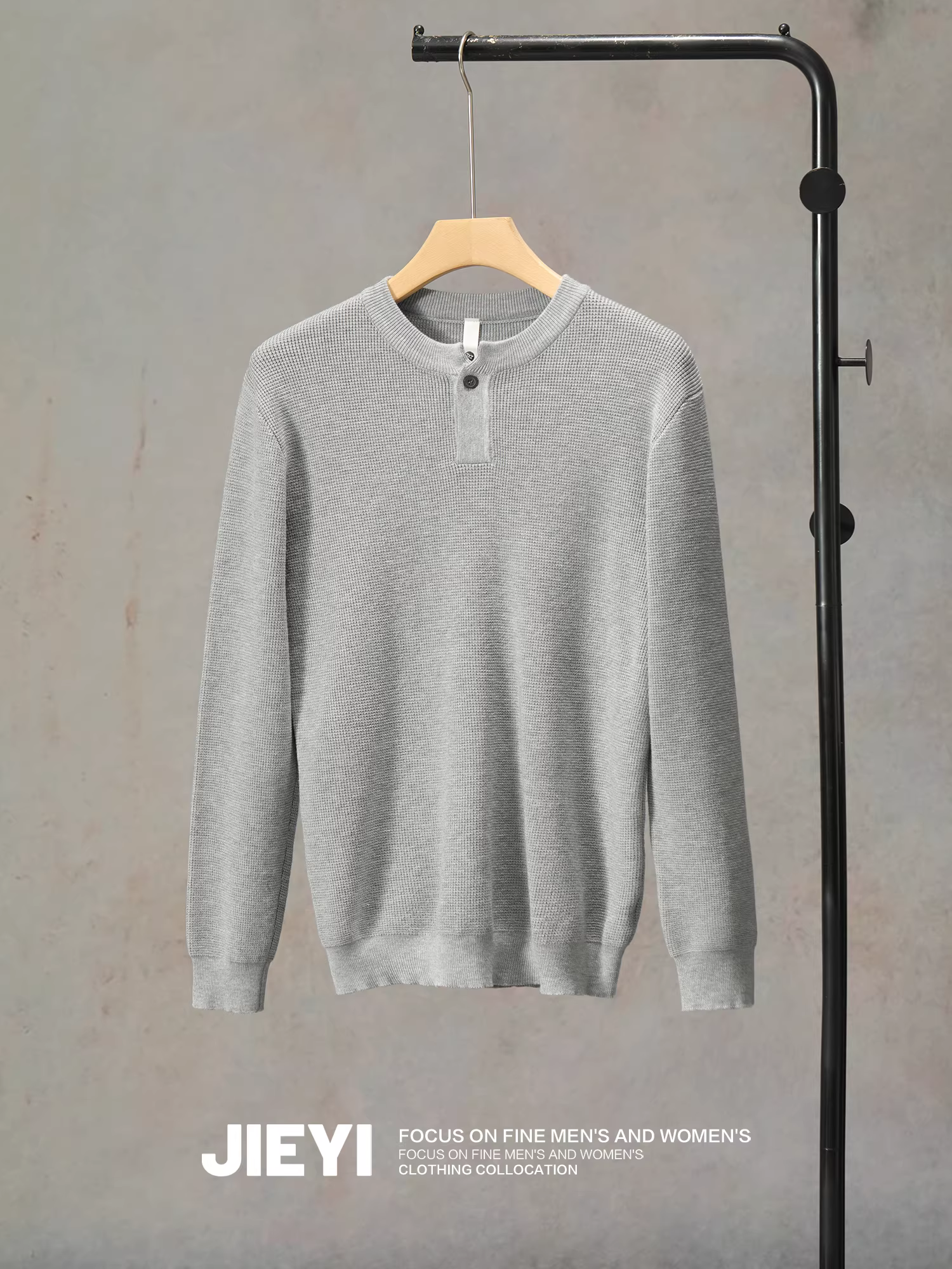 Áo len nam JIEYI kiểu dáng cổ điển, chất liệu len pha, màu trơn, mùa thu đông, một nút cài.