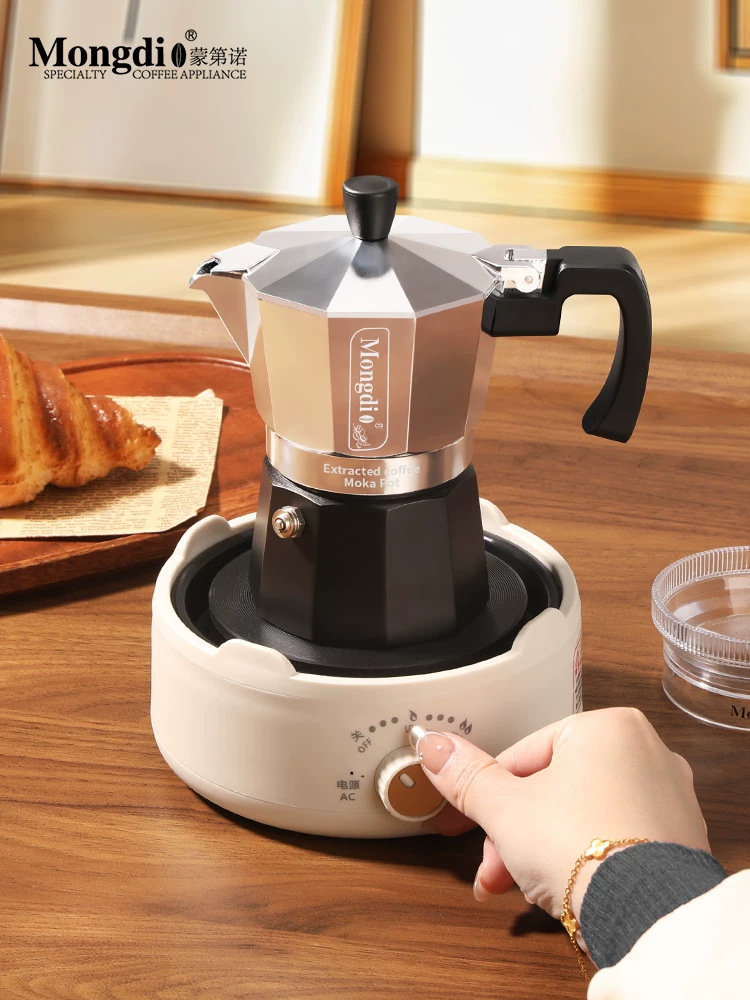 Máy pha cà phê espresso kiểu Moka pot hai van Mongdio, dụng cụ pha cà phê, bình pha cà phê, bình chiết xuất cà phê