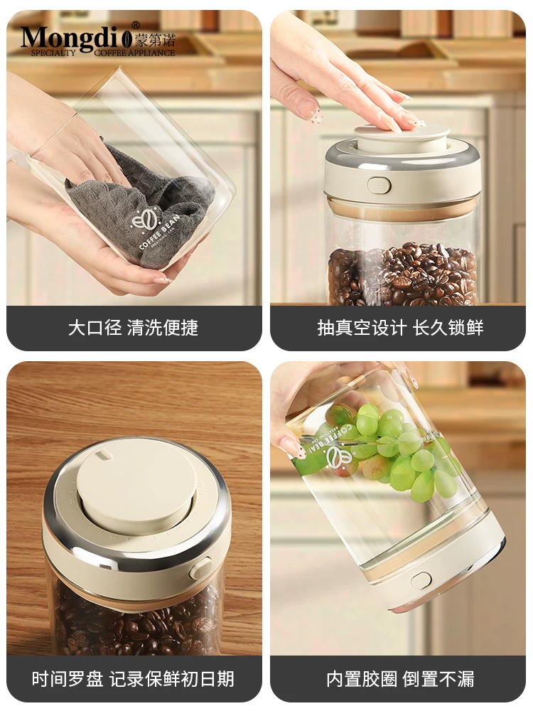 Hũ đựng cà phê Mongdio, hũ thủy tinh kín khí, hũ đựng bột cà phê đặc biệt, hộp đựng kín khí