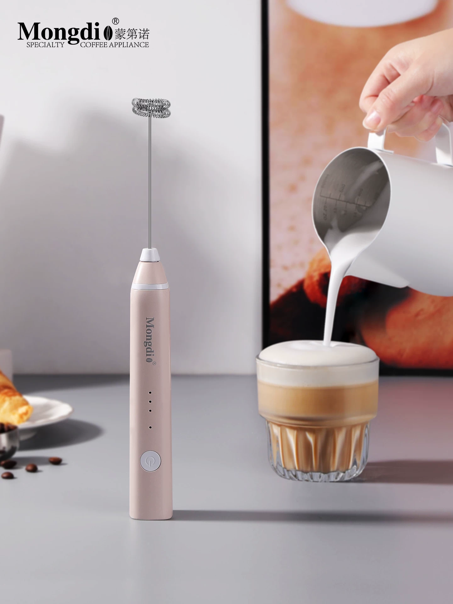Máy đánh bọt sữa cầm tay, máy khuấy cà phê điện, máy đánh bọt sữa Mongdio
