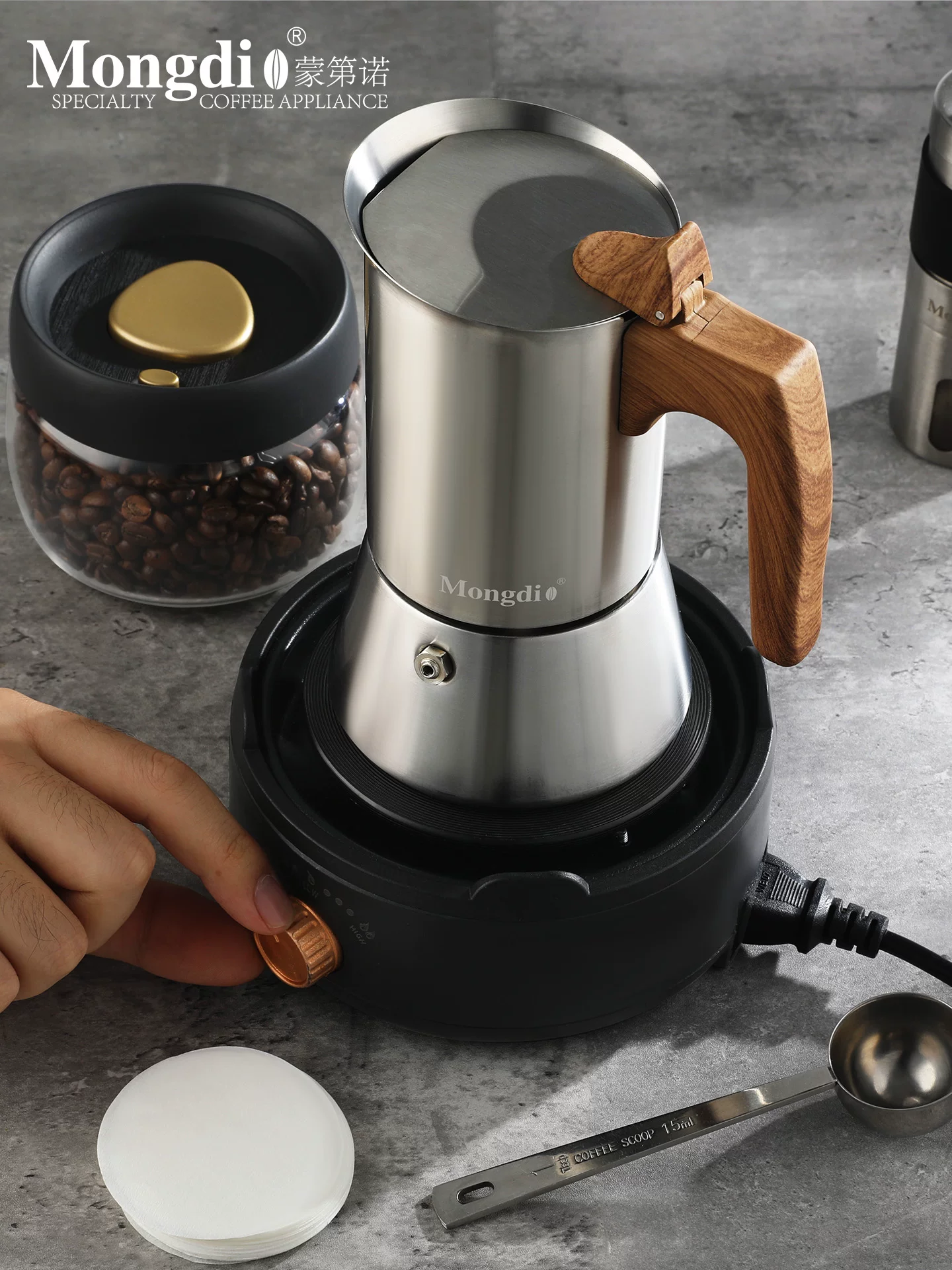 Máy pha cà phê Moka bằng thép không gỉ Mongdio, bộ dụng cụ pha cà phê Moka, bộ dụng cụ pha cà phê