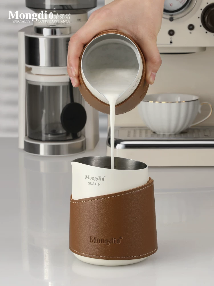 Bình sữa tạo bọt sữa bằng thép không gỉ chuyên nghiệp, kiểu dáng hiện đại, không tay cầm, dùng cho pha cà phê Latte Art, thương hiệu Mongdio.