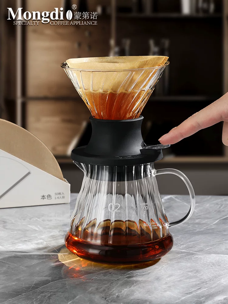 Bộ lọc cà phê Pour-over Mongdio, cốc thông minh, bình chia sẻ bằng thủy tinh, phễu lọc V60, bộ pha cà phê Pour-over