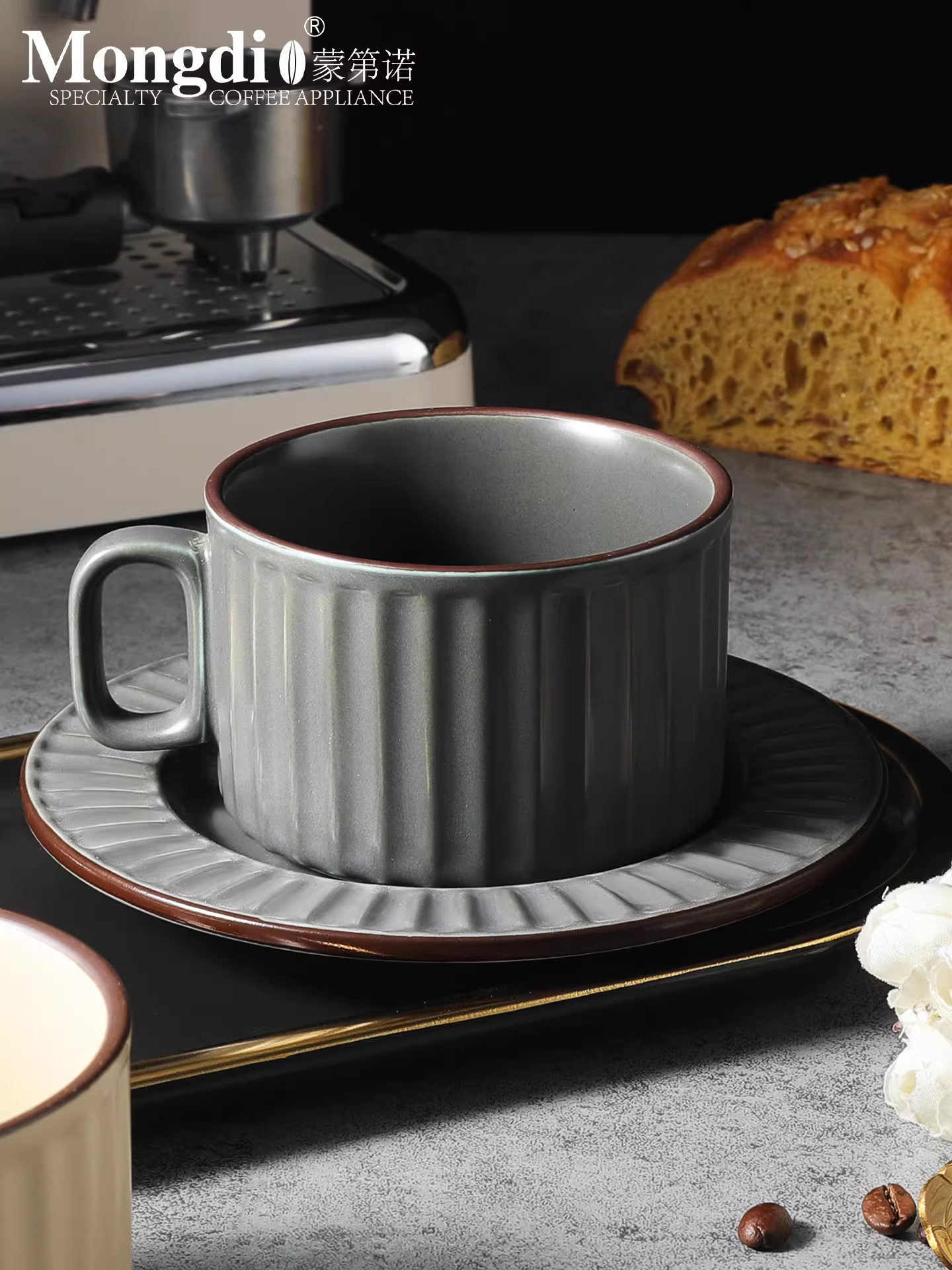 Bộ tách trà và đĩa sứ cao cấp Mongdio, tách cà phê latte nghệ thuật, tách latte tinh tế, bộ tách trà chiều cao cấp