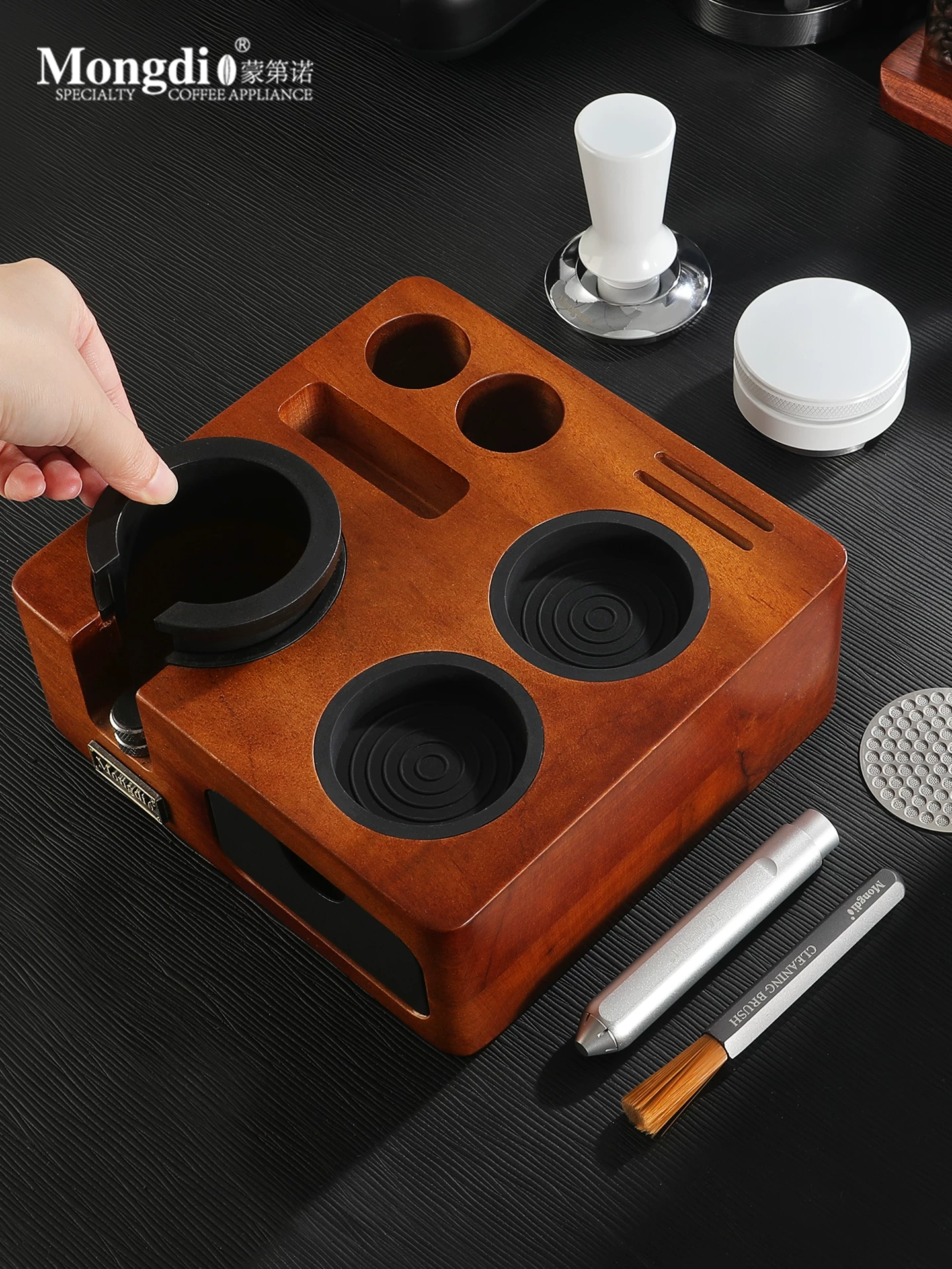 Đế ép cà phê Mongdio, dụng cụ phân phối, bộ ba dụng cụ ép cà phê, búa cà phê, phụ kiện và dụng cụ máy pha cà phê, bộ hoàn chỉnh