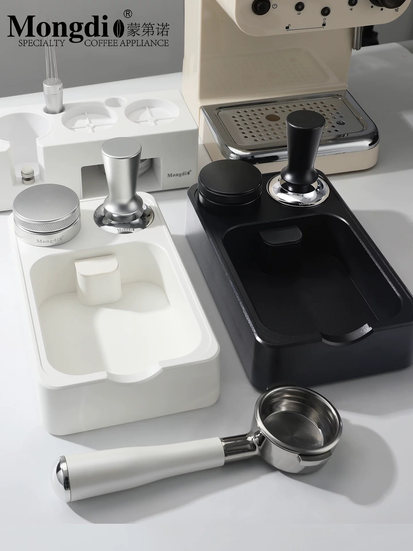 Bộ dụng cụ pha cà phê Mongdio có đế, dụng cụ nén cà phê, bộ ba món, hộp đựng bã cà phê, dụng cụ pha cà phê, bộ đầy đủ