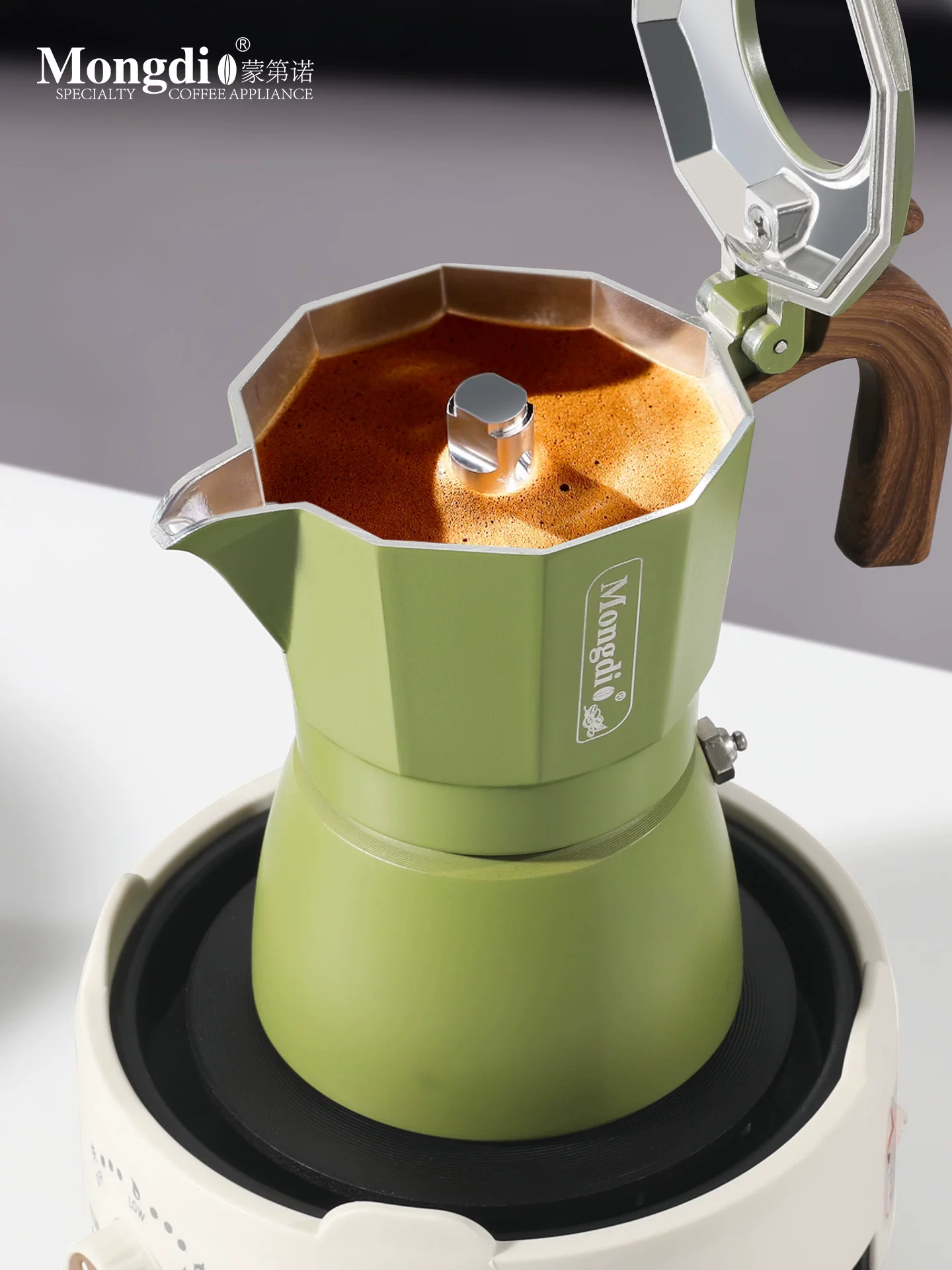Máy pha cà phê moka pot van đôi Mongdio, máy pha cà phê espresso nhỏ gọn cho gia đình, bộ đầy đủ