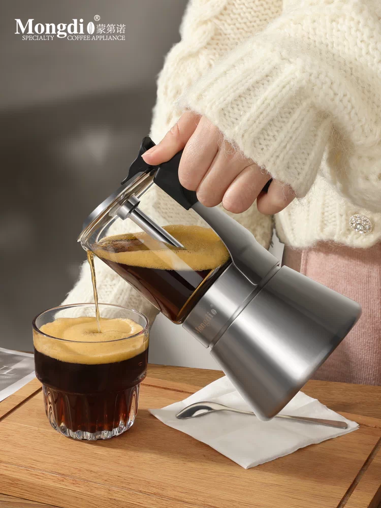 Máy pha cà phê bằng thép không gỉ Mongdio van đôi moka pot máy pha cà phê espresso tại nhà nhỏ máy pha cà phê bằng thép không gỉ