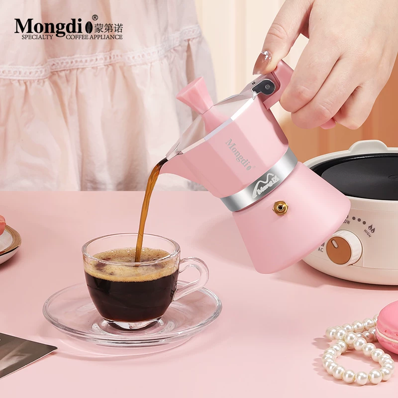 Máy pha cà phê mini gia dụng Mongdio Moka, máy pha cà phê espresso nhỏ gọn, bình pha cà phê