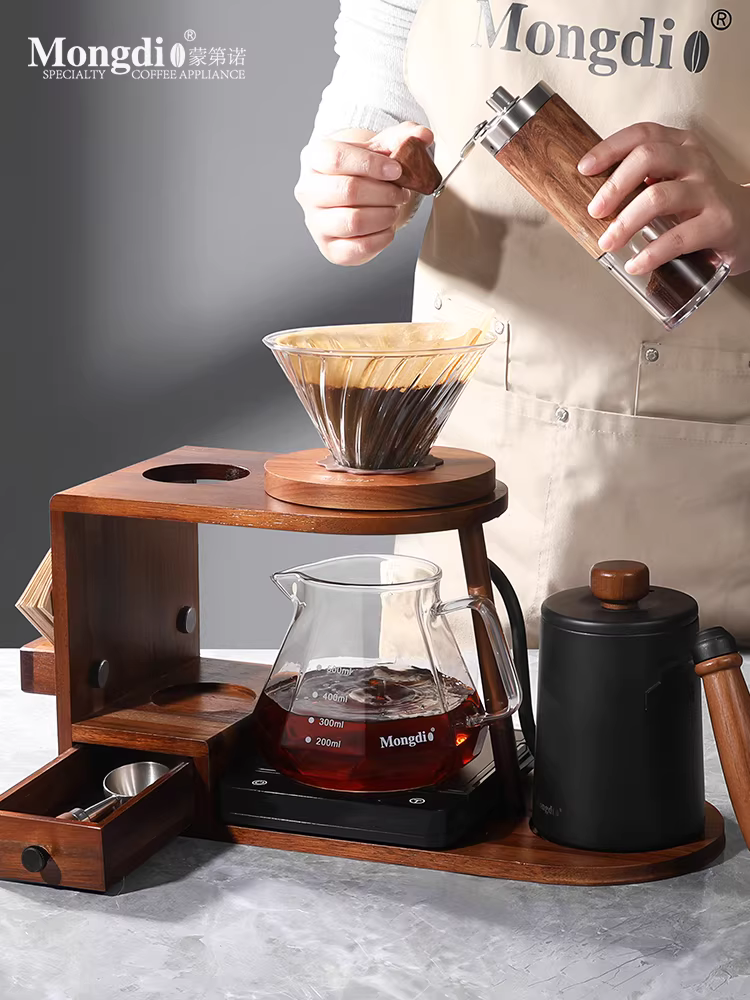 Bộ ấm pha cà phê thủ công Mongdio, máy xay cà phê cầm tay, ấm pha cà phê thủ công, giá đựng dụng cụ, bộ dụng cụ đầy đủ