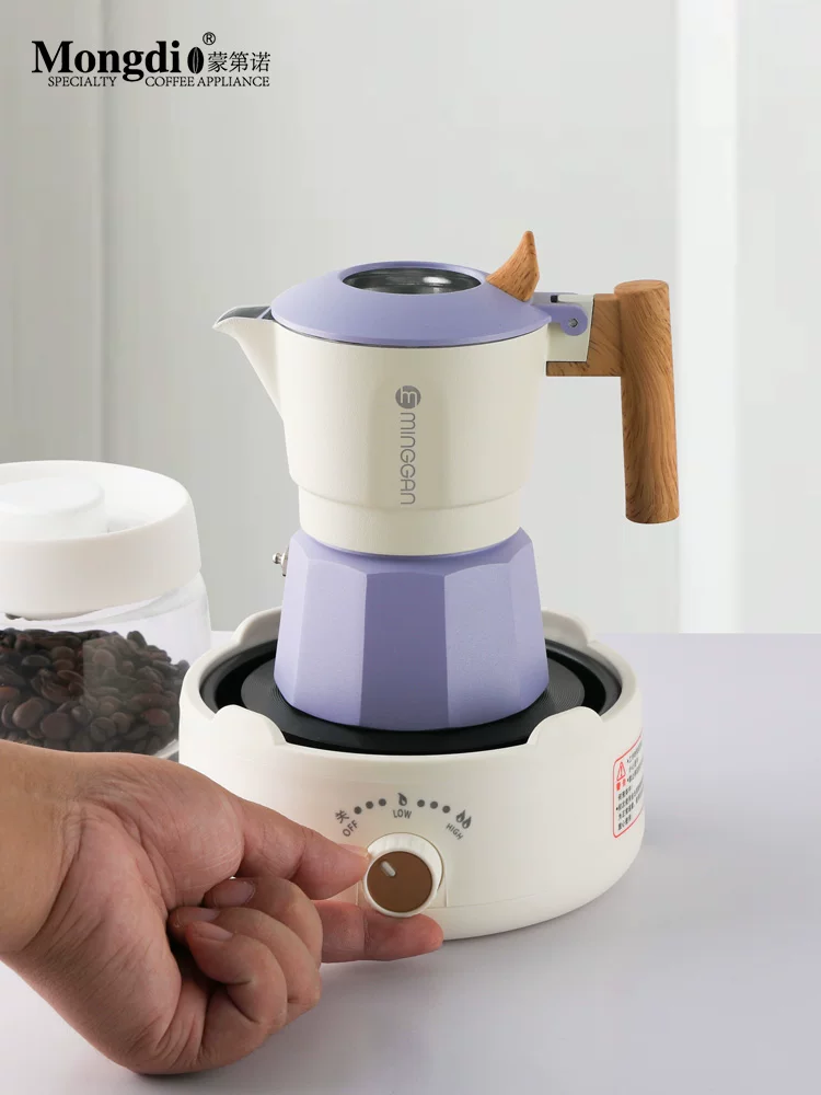 Máy pha cà phê Mongdio Moka pot hai van, máy pha cà phê espresso, máy pha cà phê nhỏ gọn cho gia đình