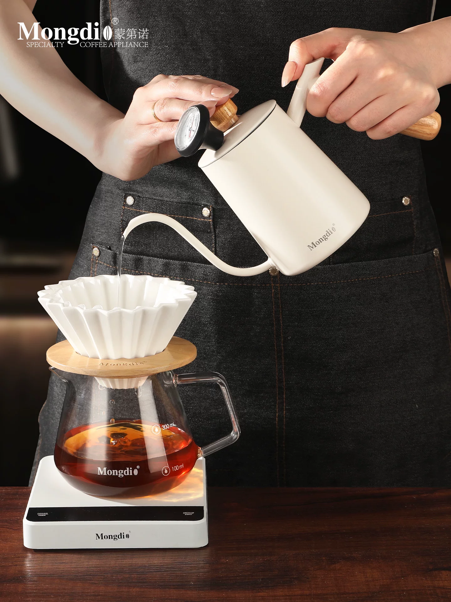 Bình pha cà phê Mongdio, bình pha cà phê nhỏ giọt, ấm đun nước chuyên nghiệp bằng thép không gỉ có vòi dài