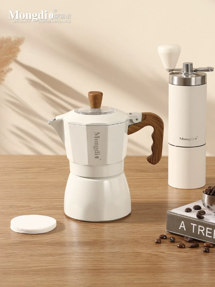 Máy pha cà phê moka pot hai van Mongdio, máy xay cà phê bằng tay, máy pha cà phê quay tay, bộ dụng cụ pha cà phê ngoài trời di động, bộ dụng cụ cắm trại