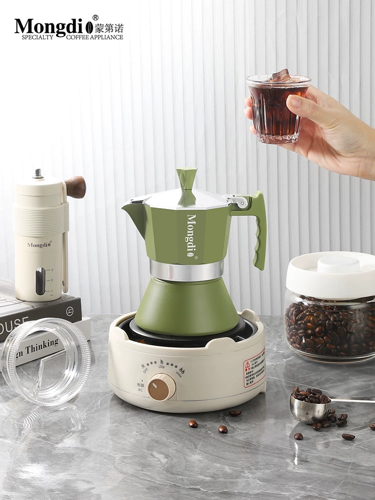 Máy pha cà phê Moka nhỏ gia dụng Mongdio, máy pha cà phê Moka, máy pha cà phê espresso