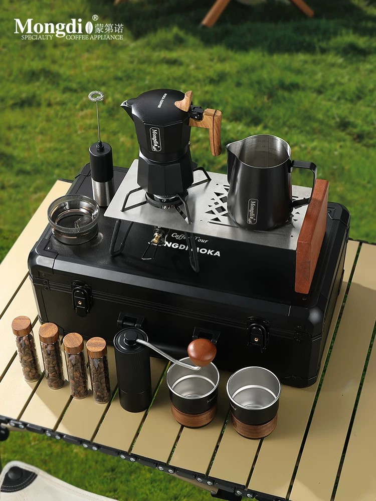 Bộ ấm pha cà phê Moka hai van Mongdio, hộp quà tặng, ấm pha cà phê thủ công, dụng cụ pha cà phê ngoài trời, thiết bị cắm trại, dụng cụ bảo quản