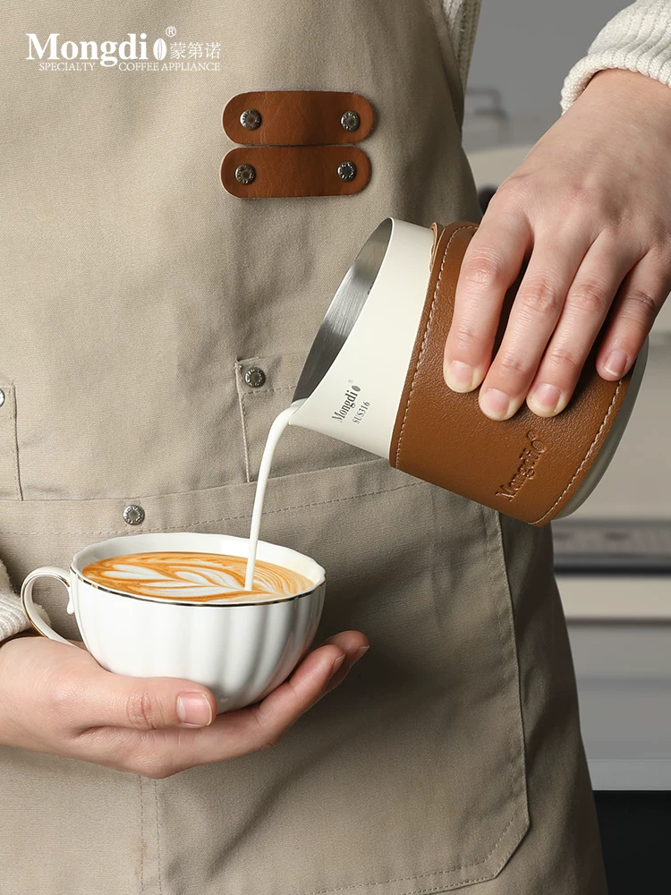 Bình sữa tạo bọt sữa bằng thép không gỉ chuyên nghiệp, kiểu dáng hiện đại, không tay cầm, dùng cho pha cà phê Latte Art, thương hiệu Mongdio.