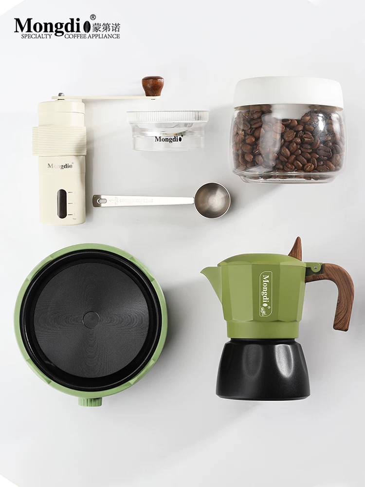 Máy pha cà phê moka pot van đôi Mongdio, máy pha cà phê espresso nhỏ gọn cho gia đình, dụng cụ pha cà phê thủ công