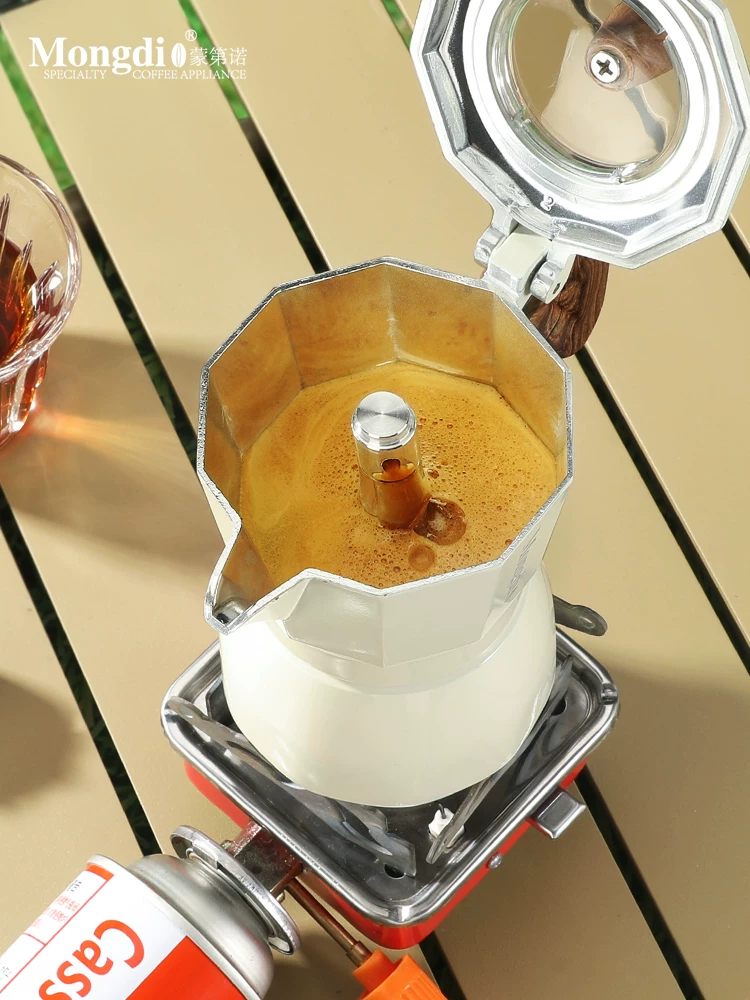 Máy pha cà phê Mongdio Moka pot hai van, thiết bị pha cà phê ngoài trời, máy pha cà phê di động, bộ dụng cụ pha cà phê