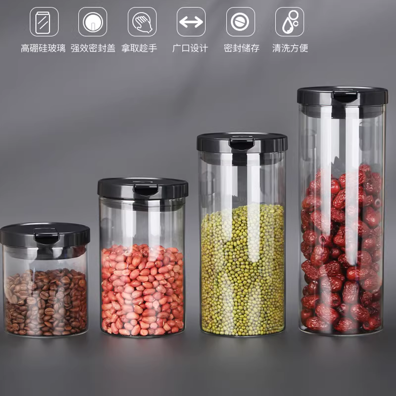 Hũ thủy tinh kín dùng trong gia đình, hũ kín đựng hạt cà phê, hũ bảo quản thực phẩm, hũ đựng trà sữa, chai đựng ngũ cốc