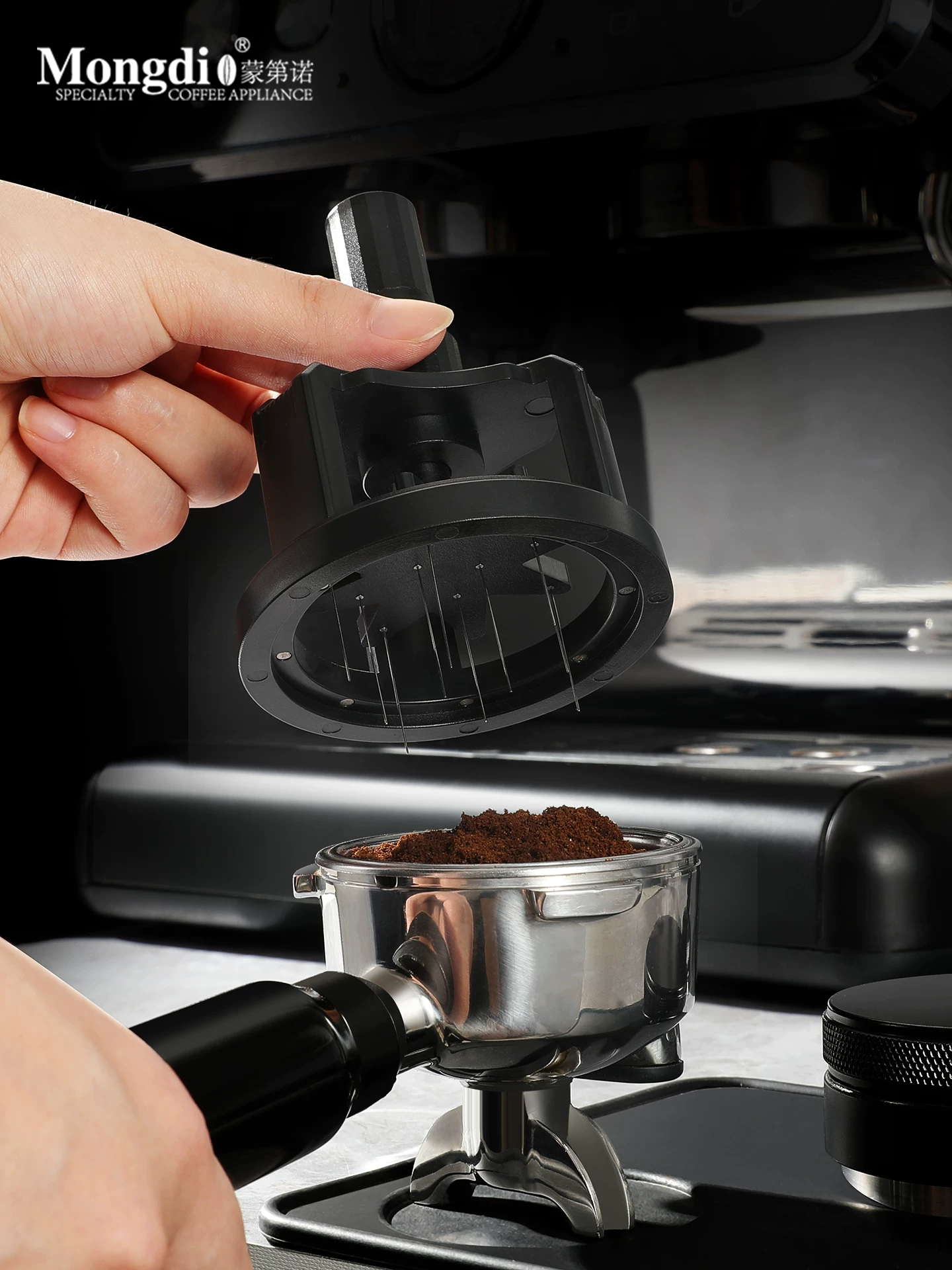 Kim phân phối bột Mongdio, kim phân phối bột cà phê, kim khuấy từ xoay kiểu kim, phụ kiện máy pha cà phê espresso dùng cho bột rời