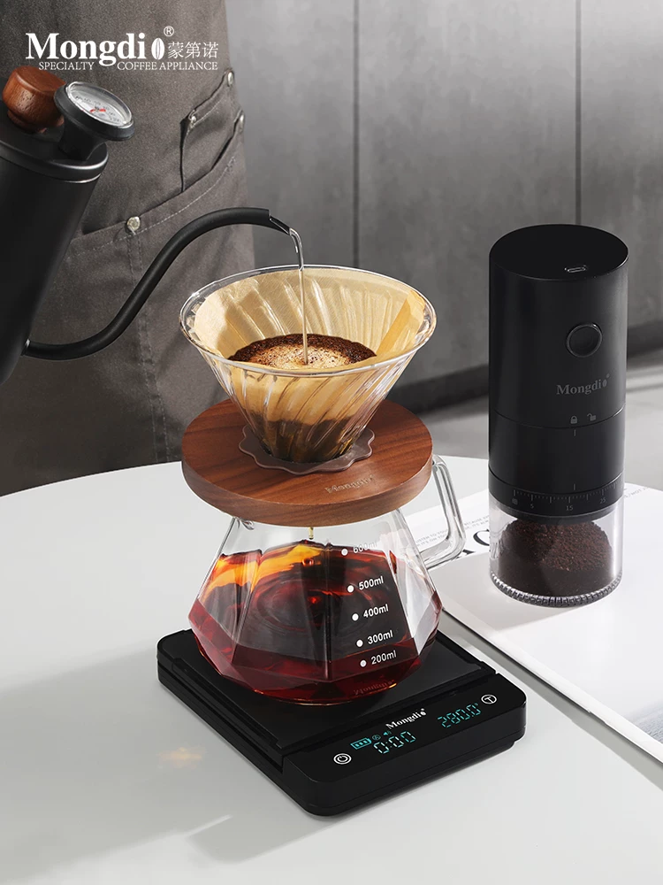 Bộ pha cà phê Pour-over Mongdio, Bình pha cà phê Pour-over, Bình dùng chung, Cốc lọc, Máy xay cầm tay, Bộ dụng cụ pha cà phê đầy đủ