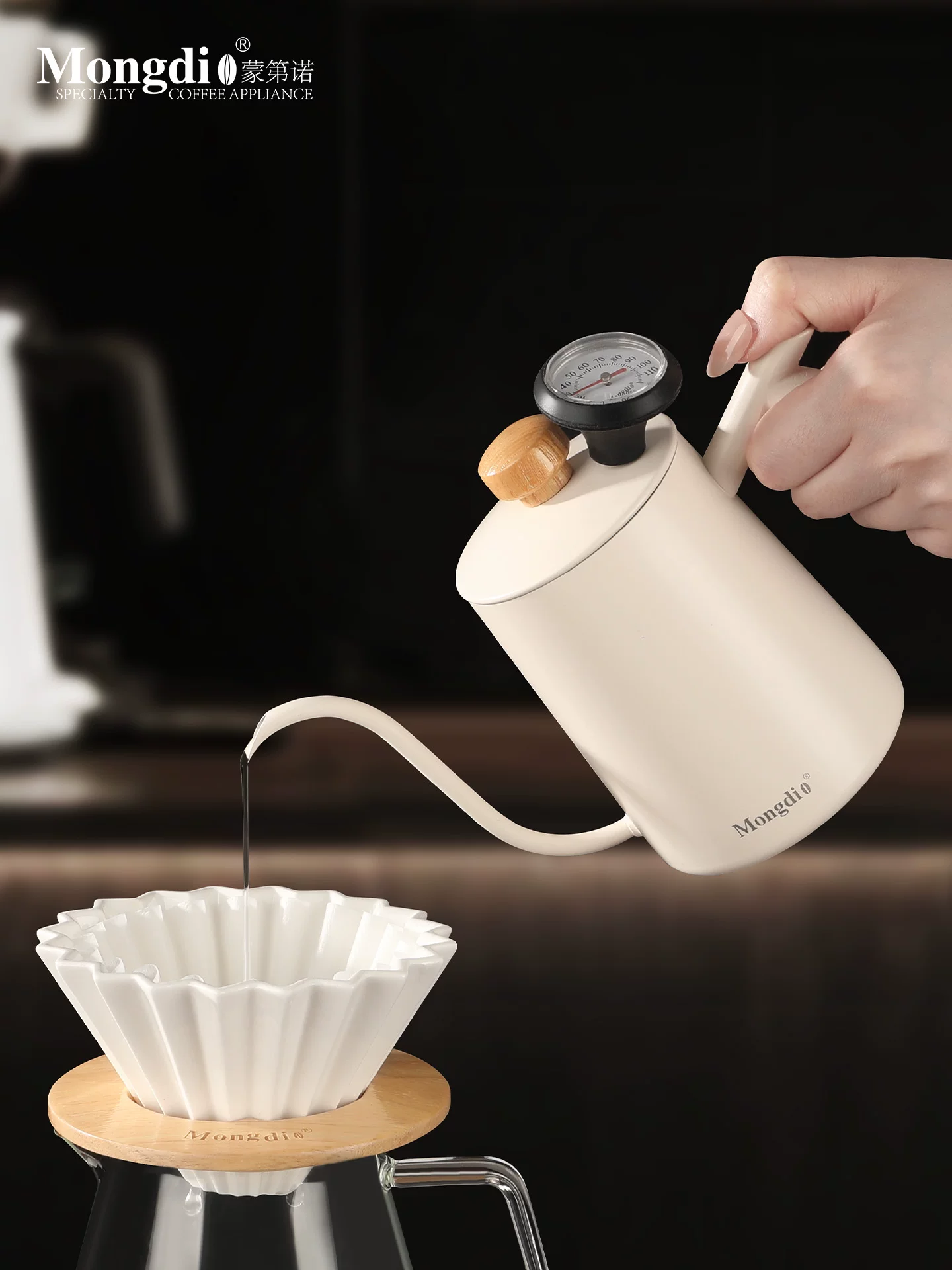 Bình pha cà phê Mongdio, bình pha cà phê nhỏ giọt, ấm đun nước chuyên nghiệp bằng thép không gỉ có vòi dài