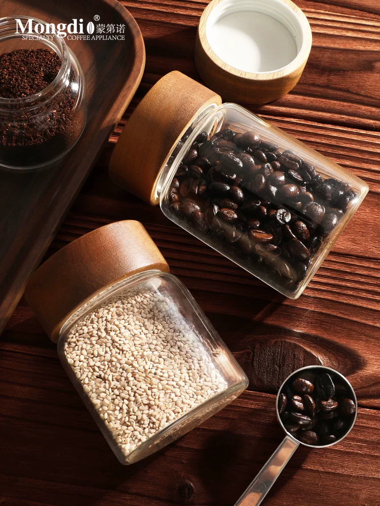 Hũ đựng cà phê Mongdio, lọ thủy tinh có nắp đậy, bình đựng trà, hộp đựng mini, hộp đựng di động