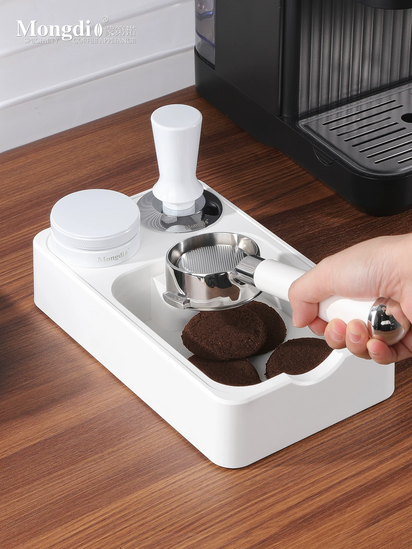 Bộ dụng cụ pha cà phê Mongdio: đế ép cà phê, dụng cụ ép cà phê, hộp đựng bã cà phê, phụ kiện máy pha cà phê