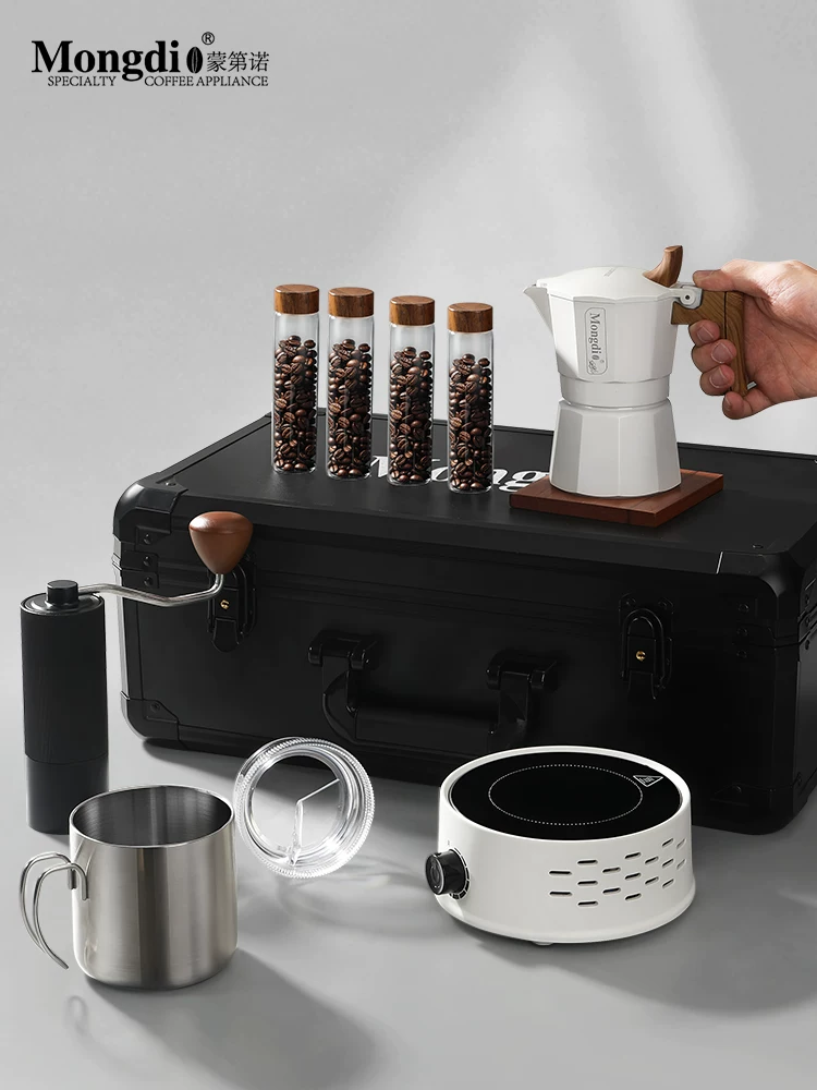 Bộ ấm pha cà phê Moka hai van Mongdio, hộp quà tặng, ấm pha cà phê thủ công, dụng cụ pha cà phê ngoài trời, đồ dùng pha cà phê